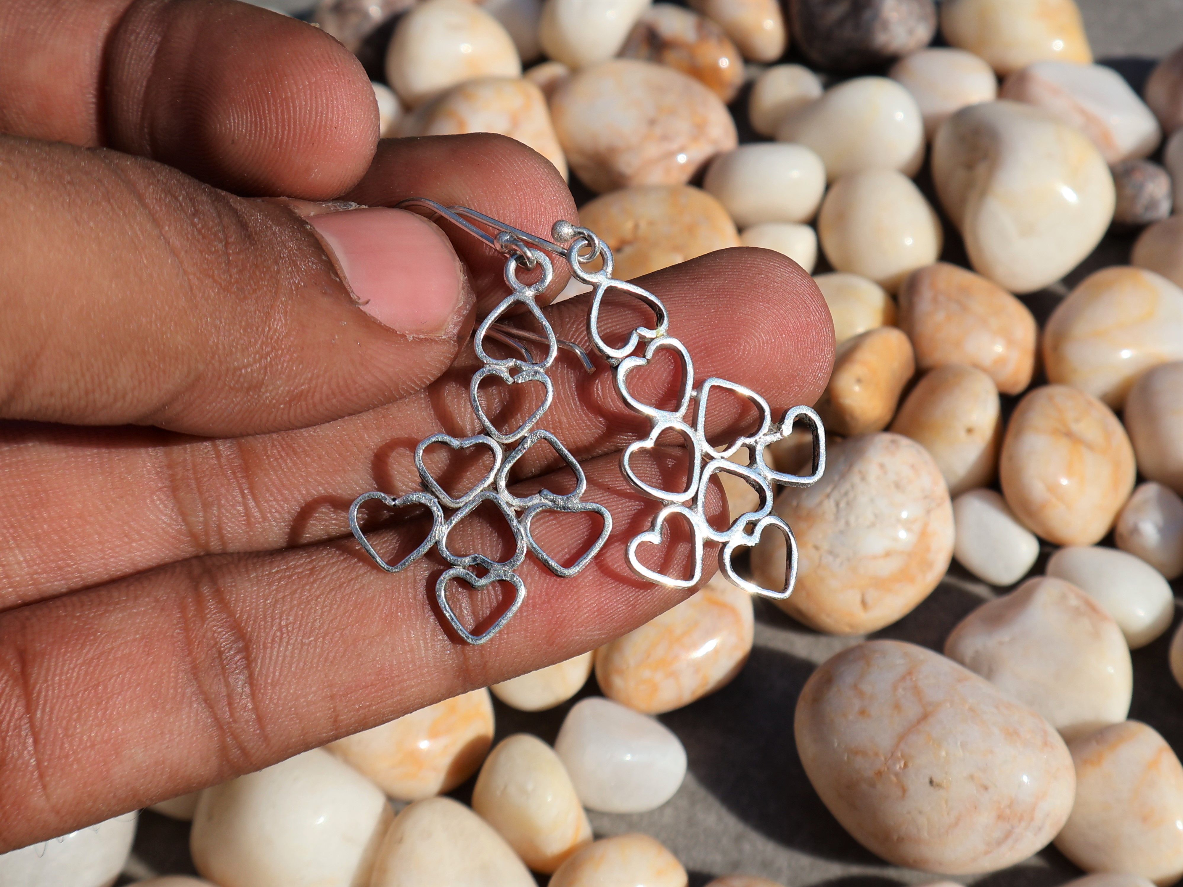 Handmade Heart to Heart Earrings, Sterling Silver Handmade Earring, Size ONE SIZE - 2 Thumbnail
