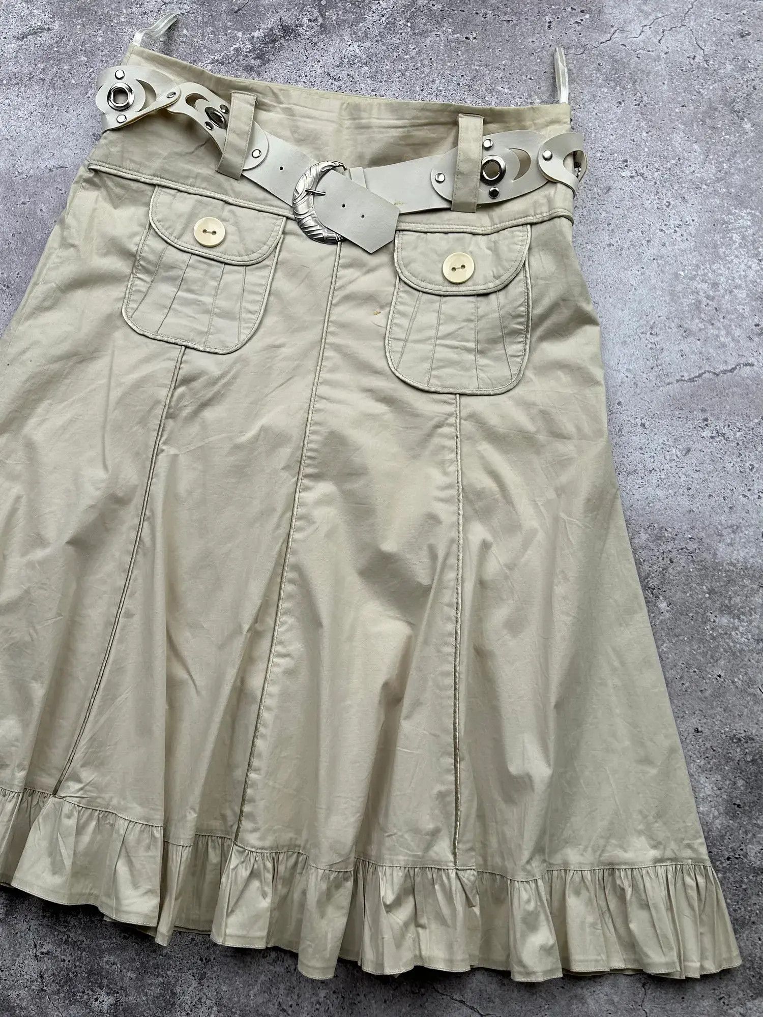Japanese Brand Vintage Cargo Flare Skirt With Belt C330(V133) Size 32" / US 10 / IT 46 - 3 Thumbnail