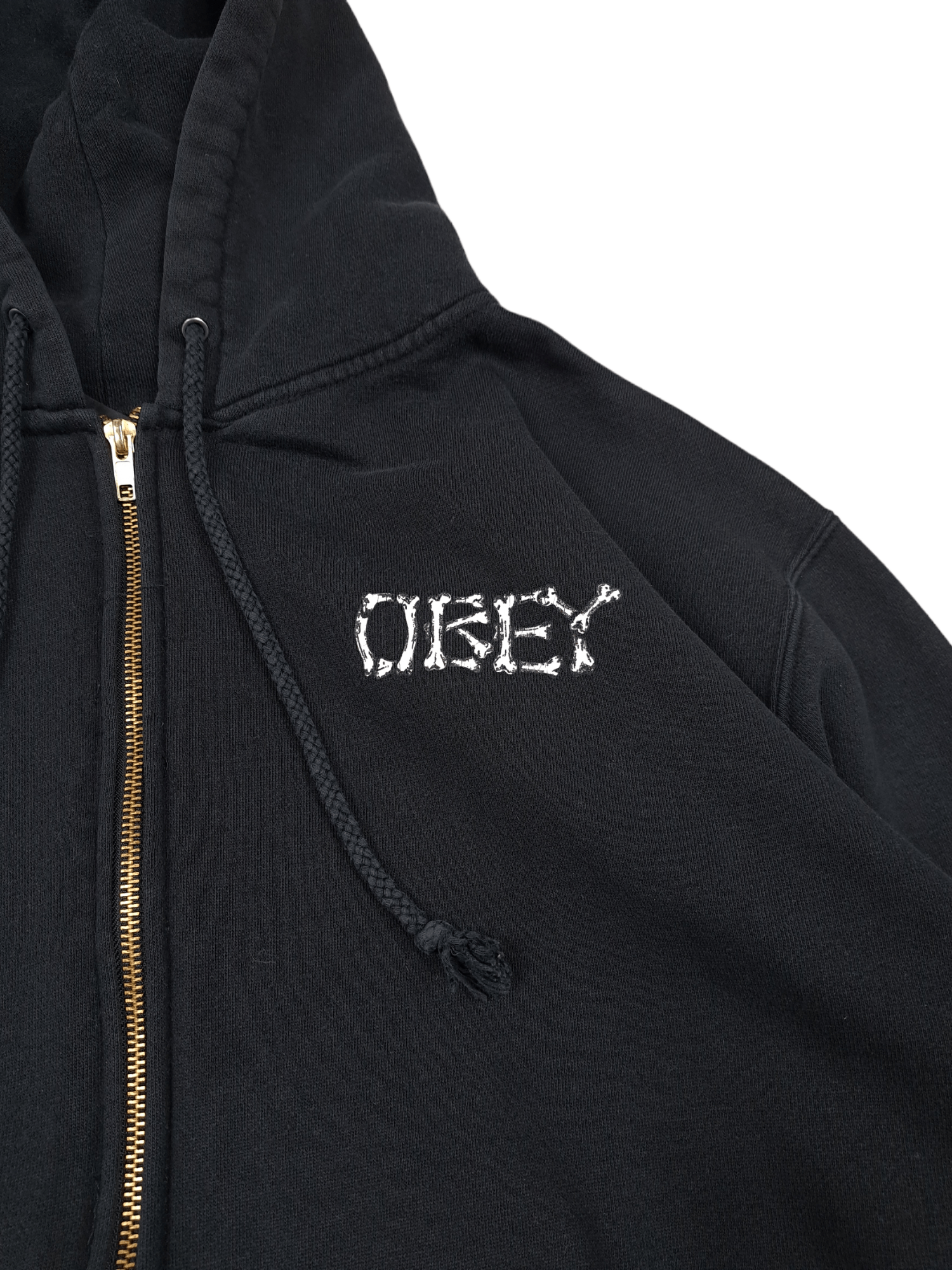 Obey 💎 Vintage Obey Bones Spell out Y2K Zip Faded Black Hoodie M Size US M / EU 48-50 / 2 - 3 Thumbnail