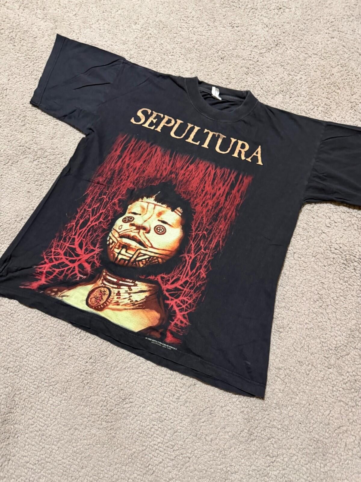 Band Tees Vintage 1996 Sepultura Roots Bloody Roots T-Shirt Size US XL / EU 56 / 4 - 3 Thumbnail