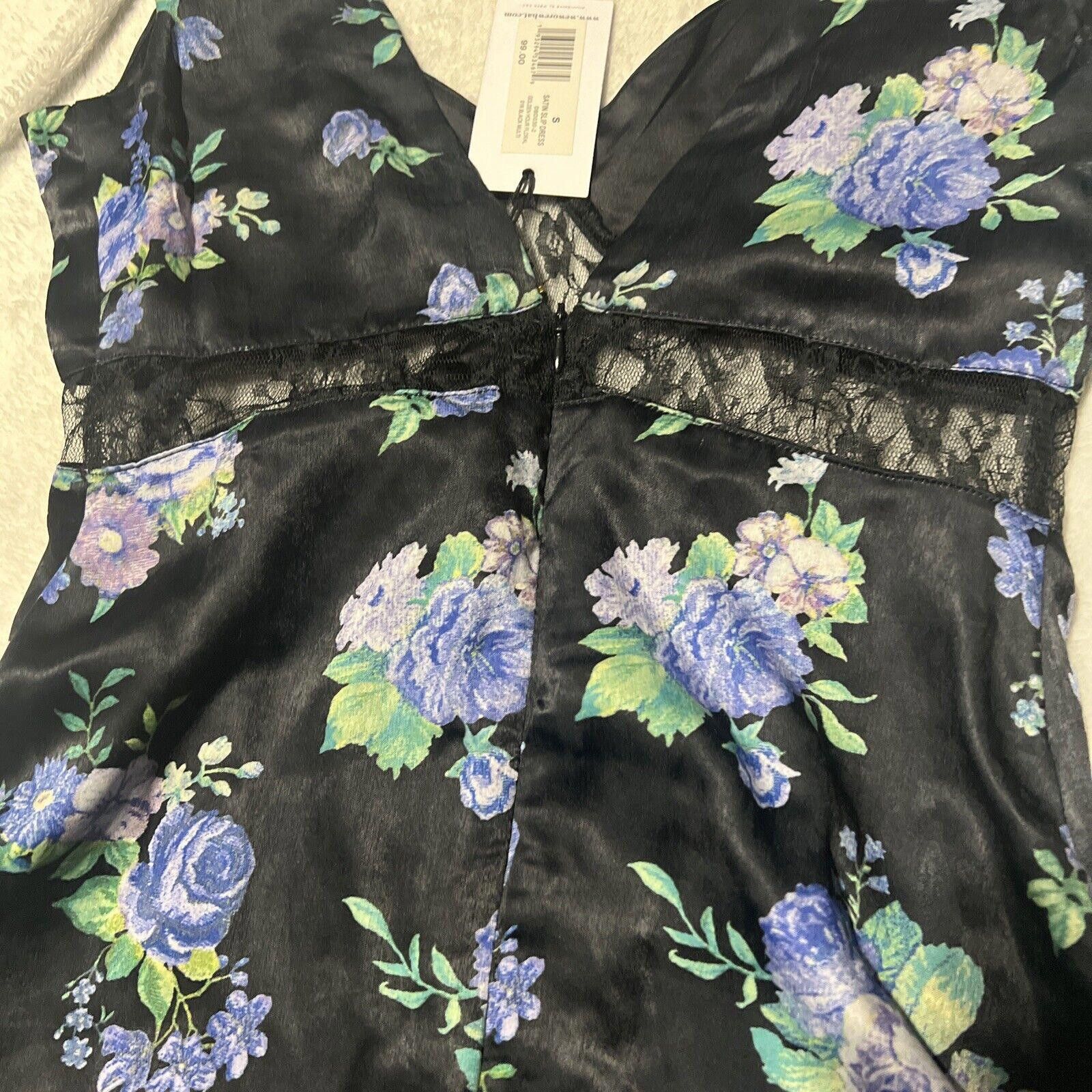 Designer S Weworewhat Satin Slip Floral Dress Blue Black Dolls Kill Size S / US 4 / IT 40 - 5 Thumbnail