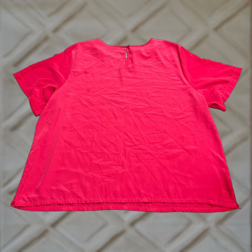 Lee Kathie Lee Chiffon Blouse Womens 26W Plus Pink Short Sleeve Round Neck Casual Shirt Blouse Size 4XL / US 24-26 - 1 Thumbnail