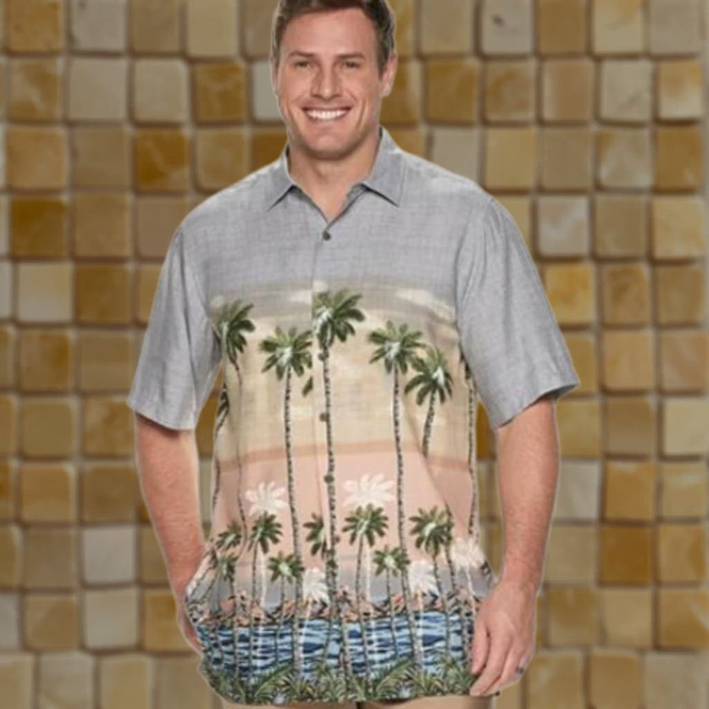 Vintage BATIK Bay Palm Tree Button Shirt Big & Tall 2XB Blue Mens Button-Down Short Sleeve Tropical Palm Tree Size US XXL / EU 58 / 5 - 1 Preview