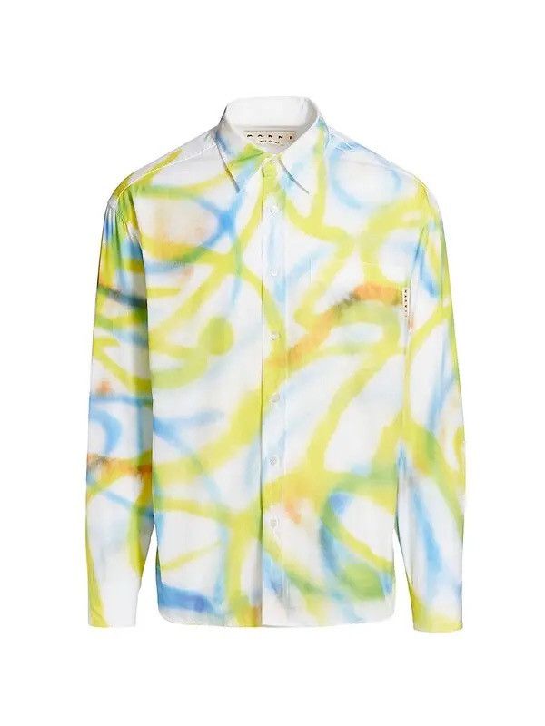 image of New Marni Scribble Spray Paint Multicolour Oxford Shirt 50 in White, Men's (Size Medium)