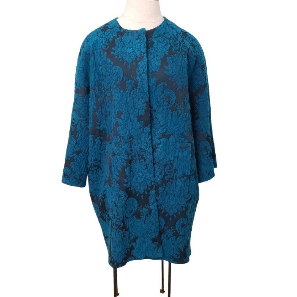 Designer CT424 Helene Berman London Teal & Black Tapestry Blazer M Size S / US 4 / IT 40 - 1 Thumbnail