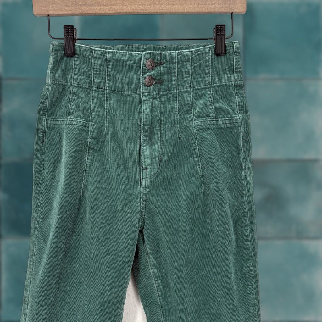 Vintage We The Free Corduroy Flare Pants Womens 26 Green High Rise Stretch Casual Boho Size 26" / US 2 / IT 38 - 1 Thumbnail