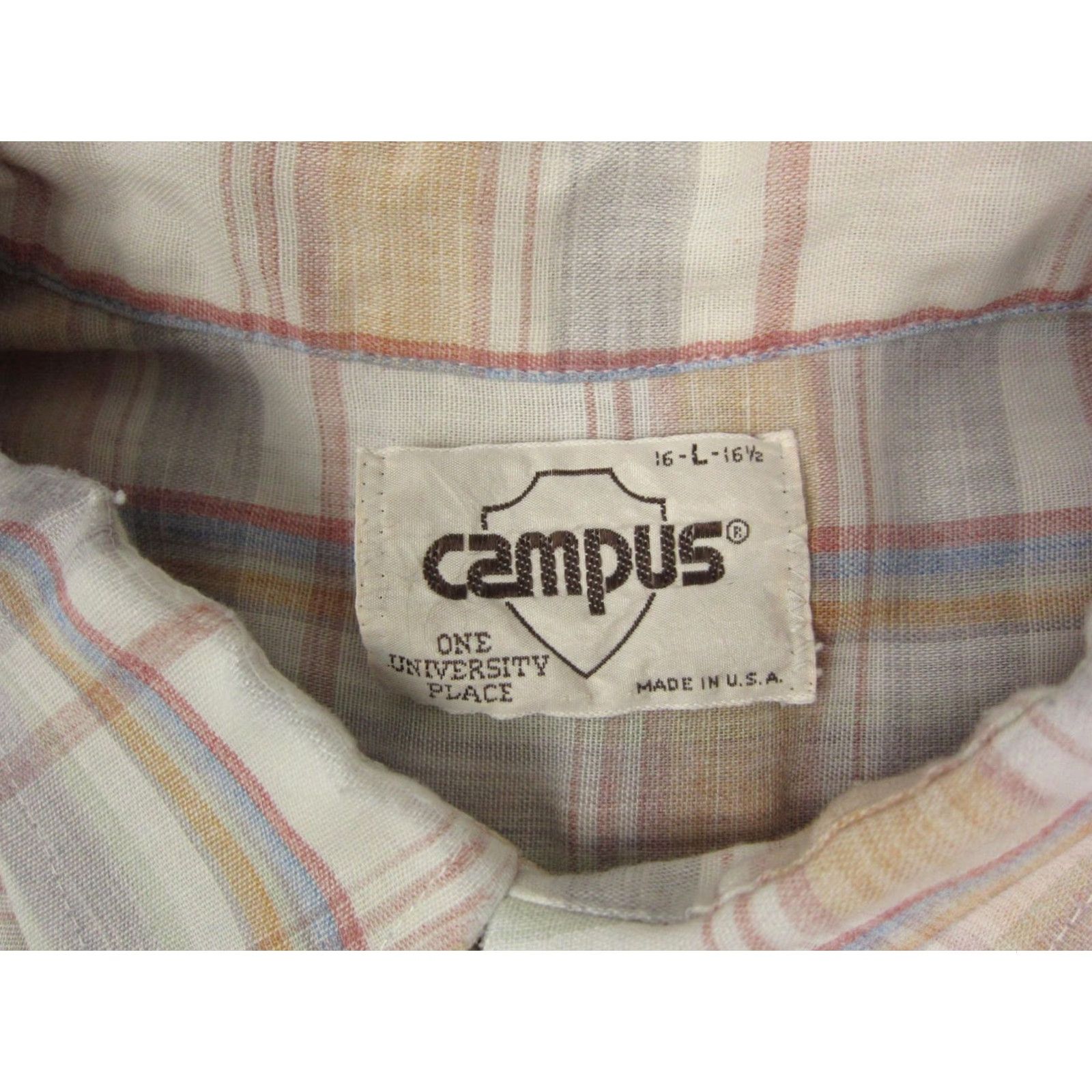 Vintage VINTAGE Campus Shirt Mens Regular 16-16.5 Large Beige Plaid 90s Collared Button-Up Short Sleeve Worldwide USA Size US L / EU 52-54 / 3 - 3 Thumbnail