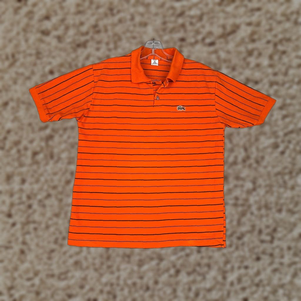 Vintage Polo Shirt Men Medium Orange Stripe Short Sleeve 100% Cotton Embroidered Mens Size US M / EU 48-50 / 2 - 1 Thumbnail