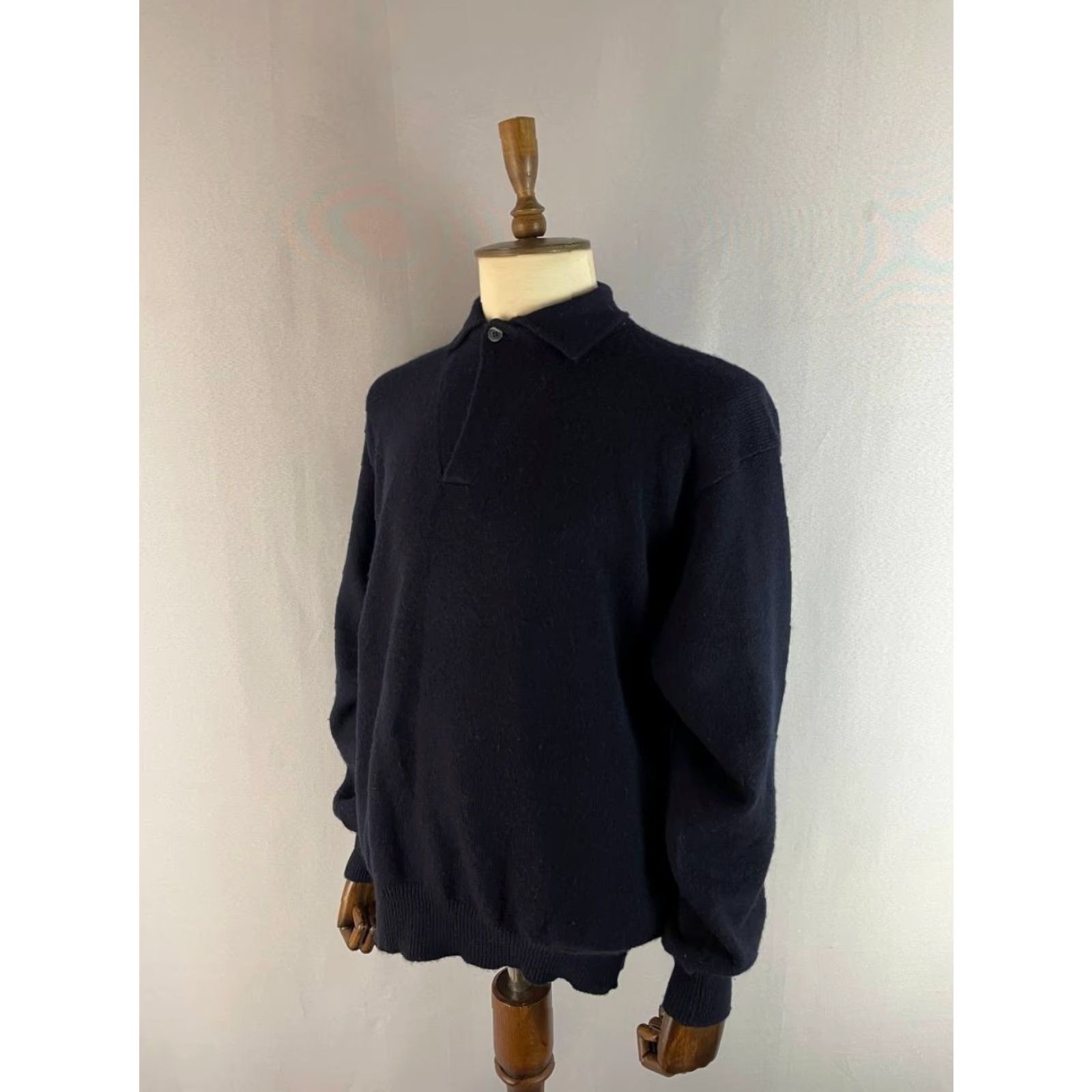 Loro Piana Loro Piana Mens Knit Sweater XL Blue Cashmere Long Sleeve Collared Pullover Knit, Regular Fit, Button Accent, Solid, Casual Size US XL / EU 56 / 4 - 2 Thumbnail