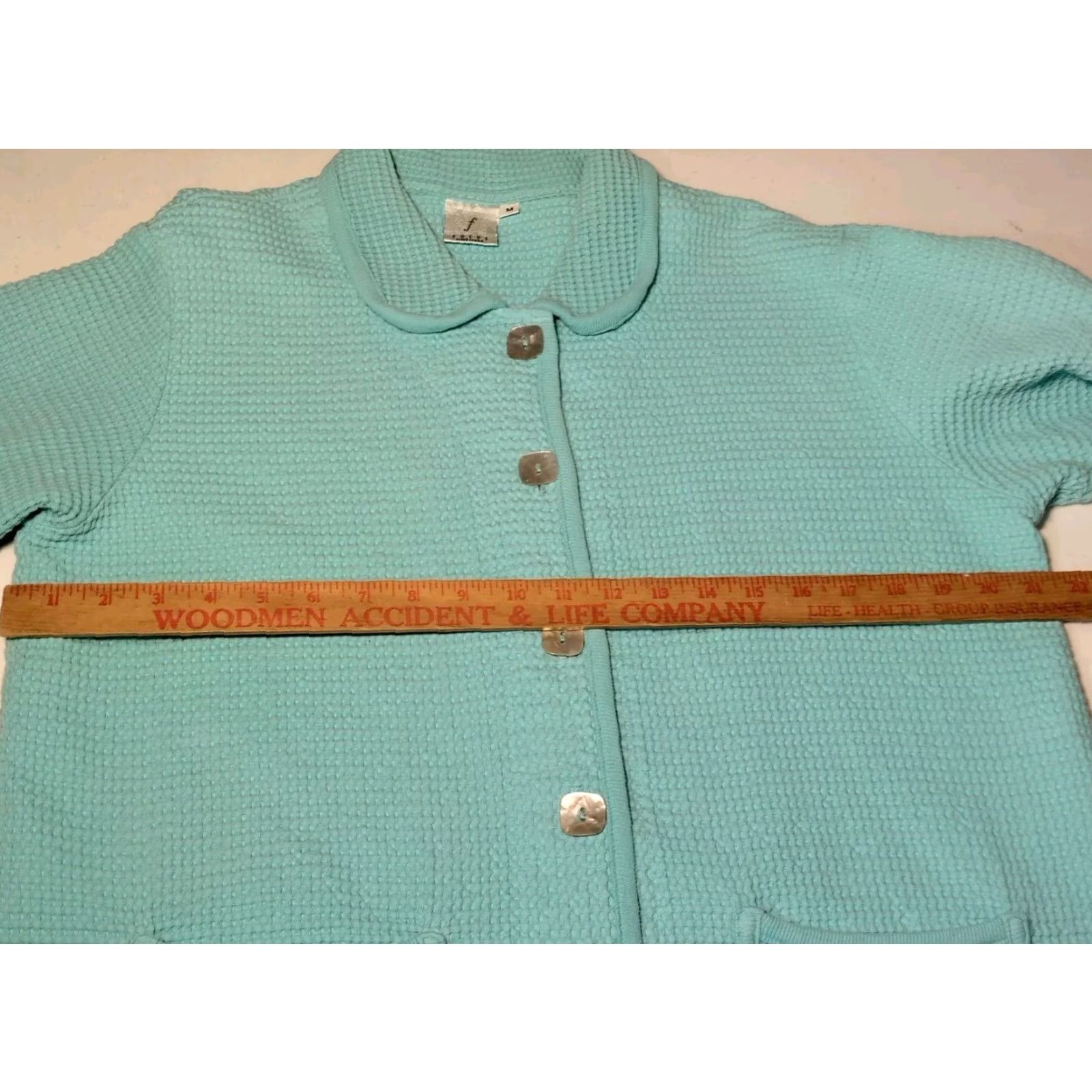 Vintage Focus Shacket Women M Waffle Woven Button Up Collared Coastal Blue Lagenlook USA Size M / US 6-8 / IT 42-44 - 4 Thumbnail
