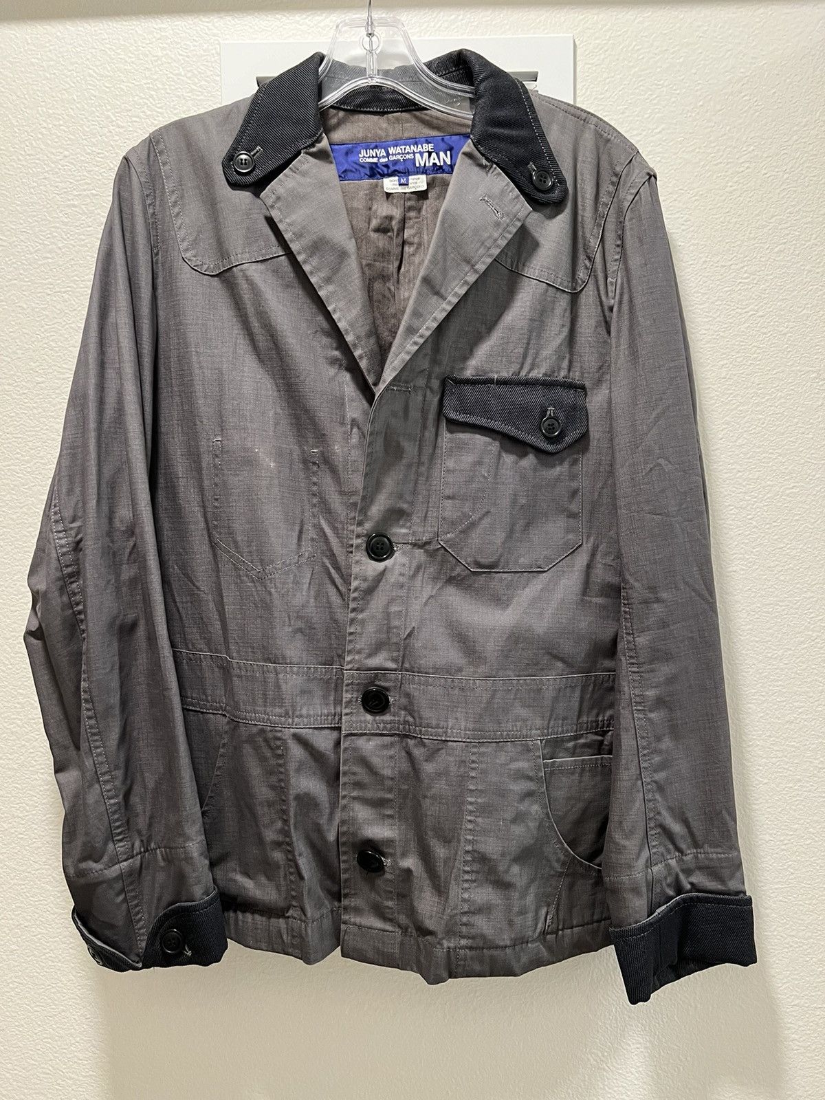 image of Junya Watanabe Mixed Media Blazer in Grey, Men's (Size Small)