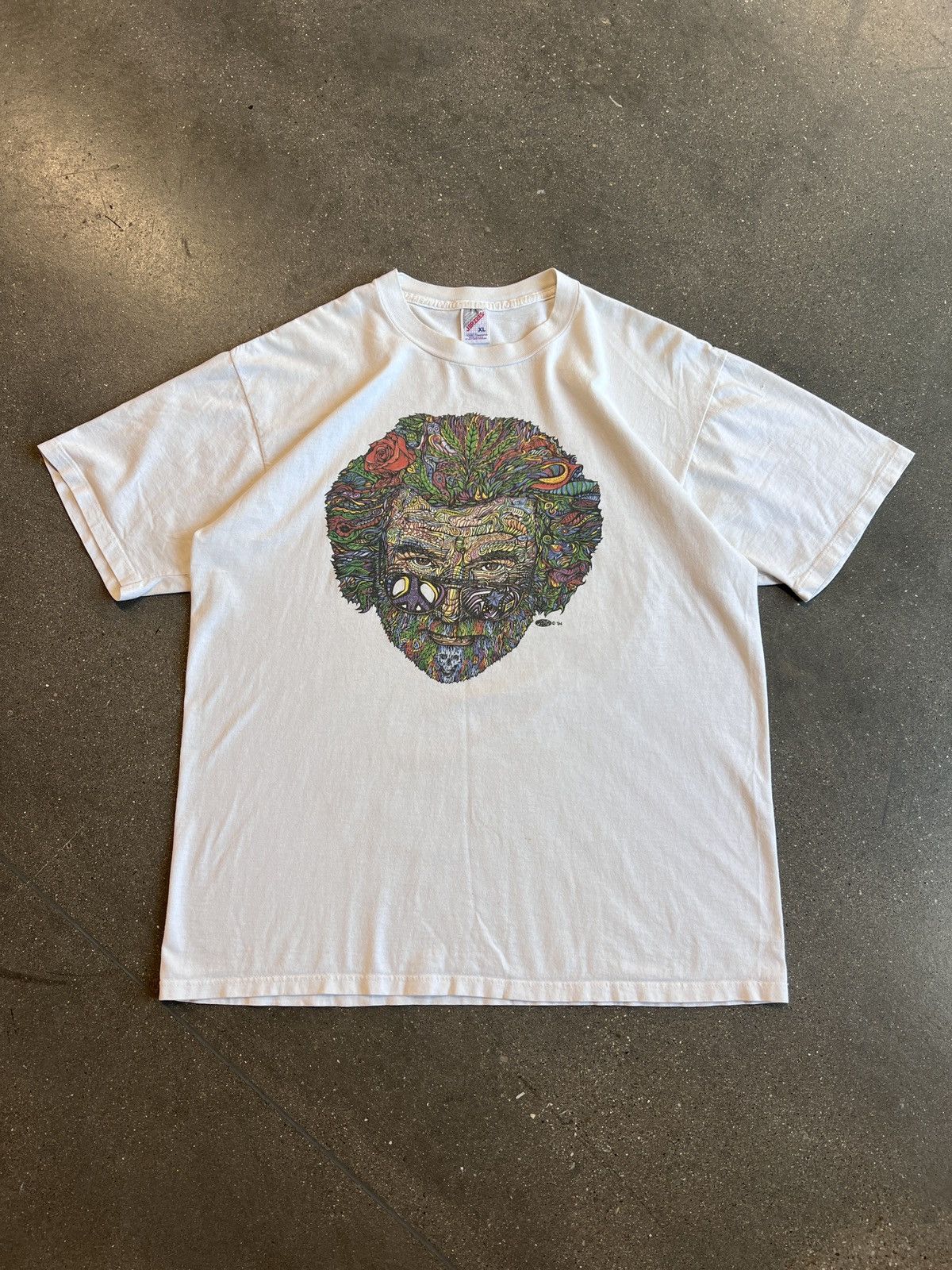 image of Grateful Dead x Vintage 90's Jerry Garcia Trippy Tee White Size XL Ss, Men's