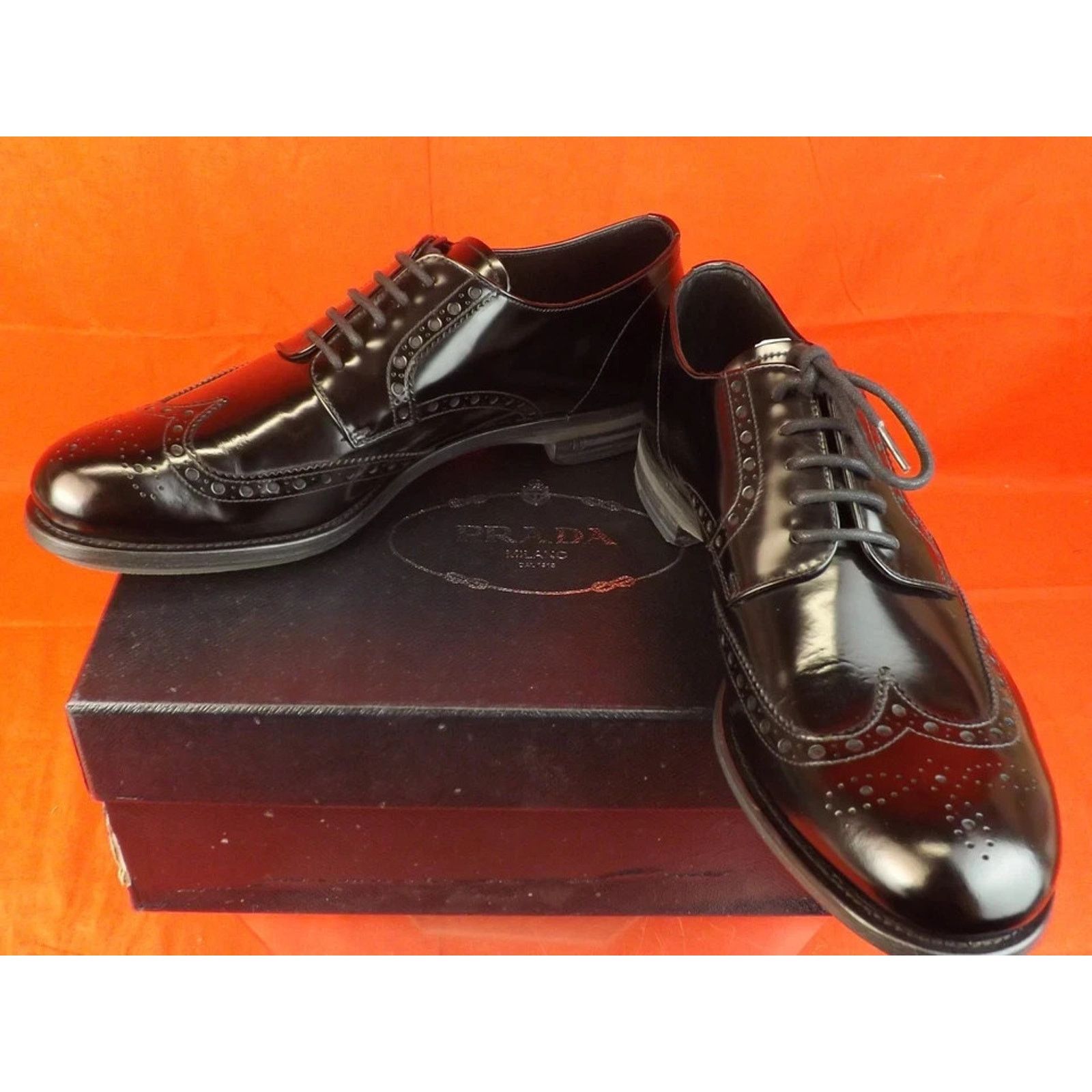 Prada NIB PRADA 2EE061 BLACK PATENT LEATHER WINGTIP OXFORDS 10 ITA Size US 11 / EU 44 - 3 Thumbnail