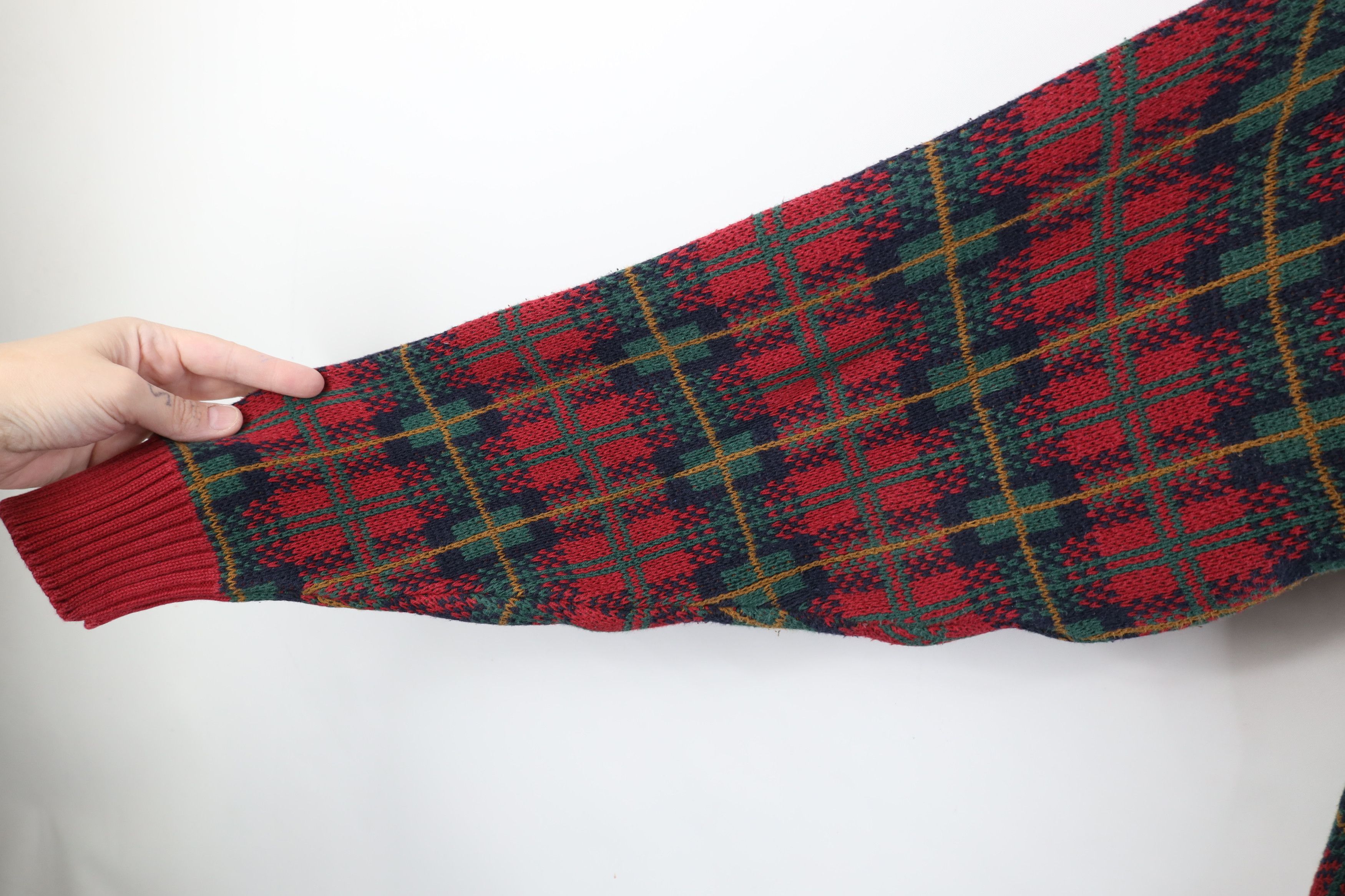 Vintage Vintage 90s Streetwear Cotton Knit Crewneck Sweater Plaid Size US M / EU 48-50 / 2 - 6 Thumbnail