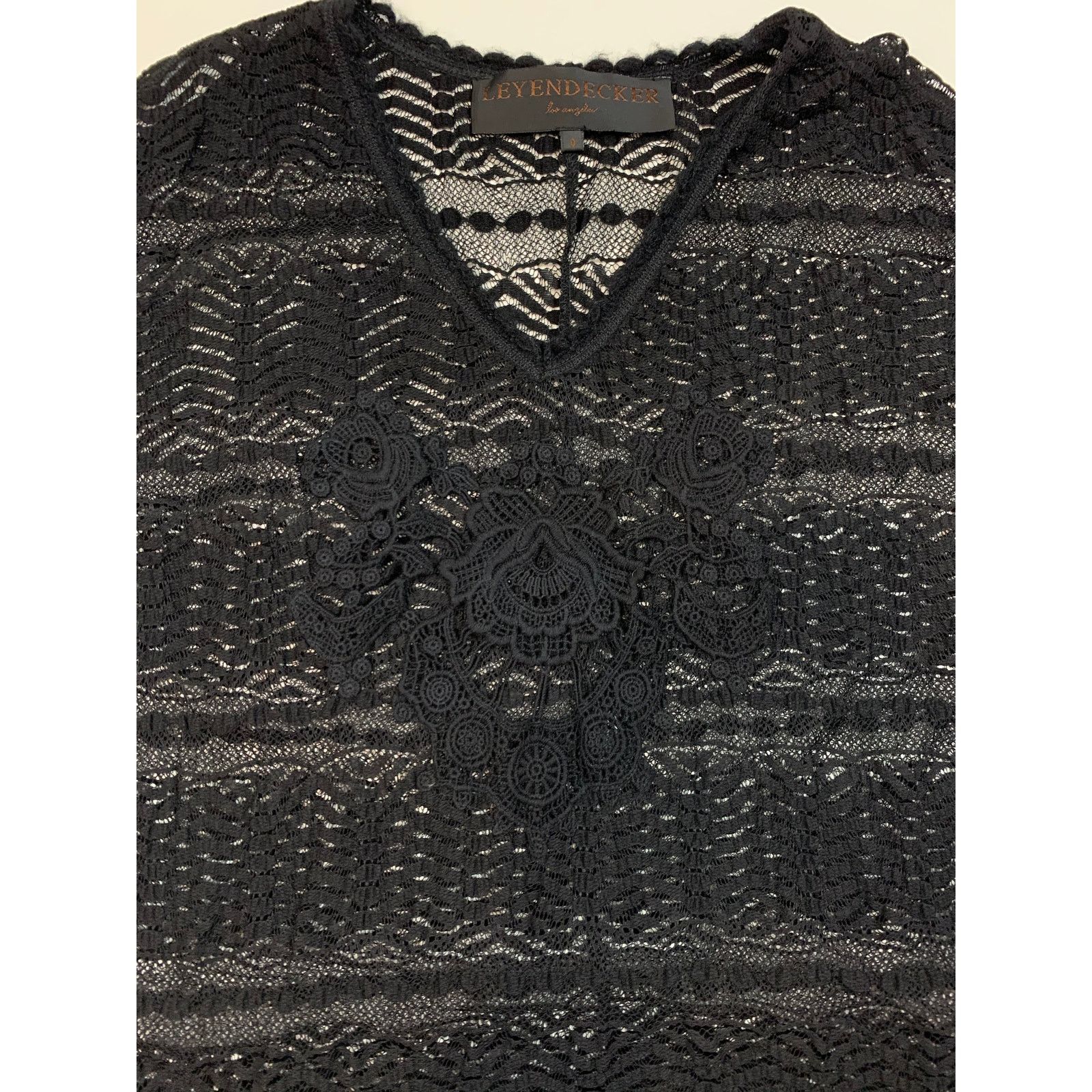 Anthropologie Leyendecker Black Lace Cold Shoulder Blouse Shirt Top 0 XS Size XS / US 0-2 / IT 36-38 - 7 Thumbnail