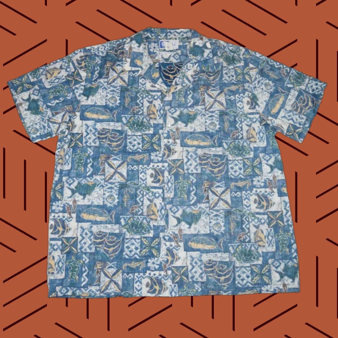 Vintage VINTAGE RJC SHIRT Hawaiian Floral Cotton Blend 2XL Blue Short Sleeve 90s Mens Button-Up Size US XXL / EU 58 / 5 - 1 Thumbnail