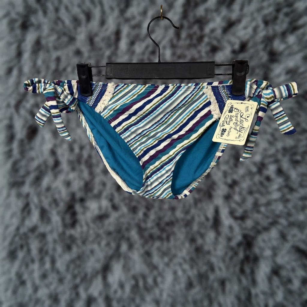 Lucky Brand Lucky Brand Bikini Bottom M Multicolor Striped Crochet Side Tie Lined Stretch Adjustable Lace Boho Swimwear NWT Women Beach Tropical Pattern Size 32" / US 10 / IT 46 - 1 Thumbnail