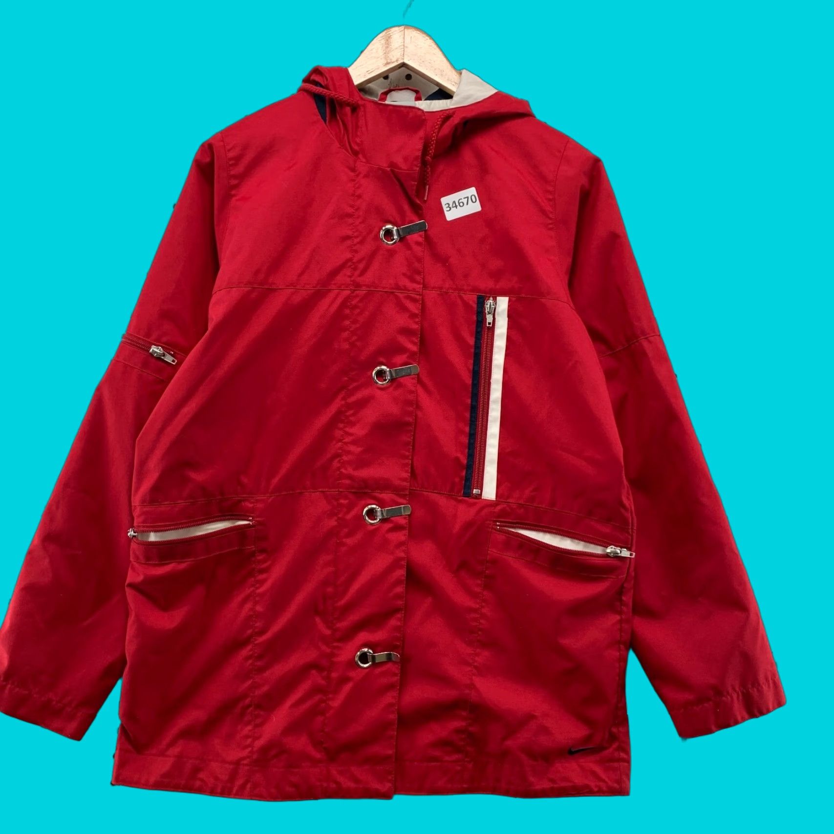 Nike VINTAGE Nike Jacket Womens Small Red Hooded Windbreaker 21.5x28.5 Size S / US 4 / IT 40 - 1 Thumbnail
