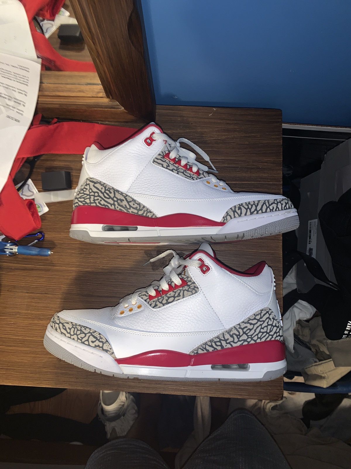 image of Jordan Brand 3 Cardinal Red Shoes in White, Men's (Size 11)