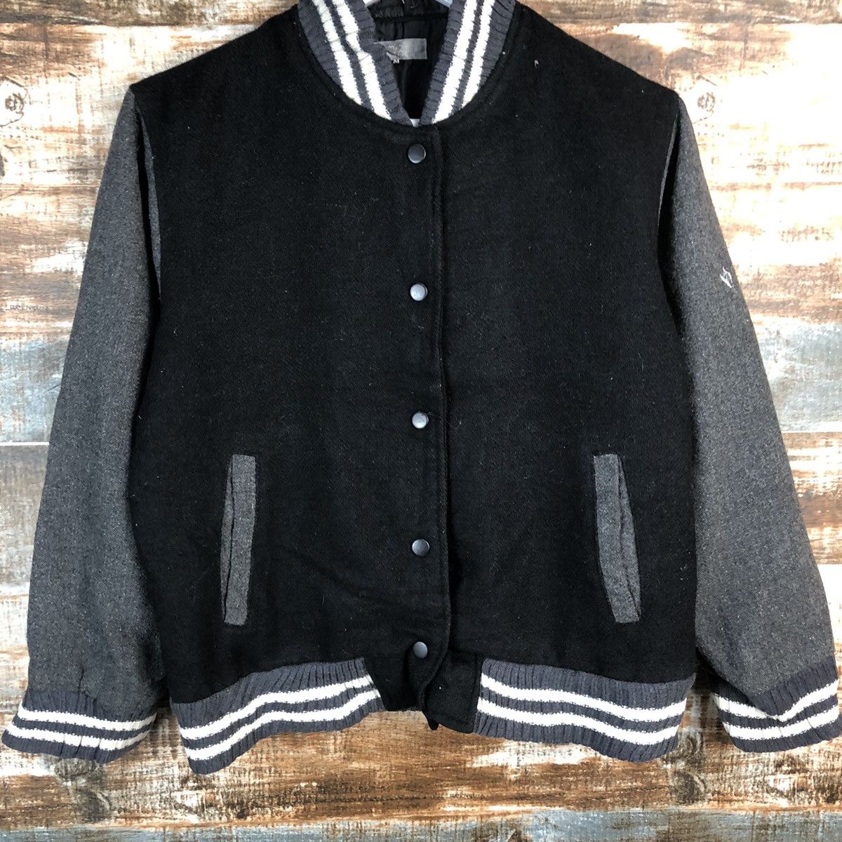 Japanese Brand Bon Maren Black Bombers varsity Jacket #A1759 Size M / US 6-8 / IT 42-44 - 3 Thumbnail