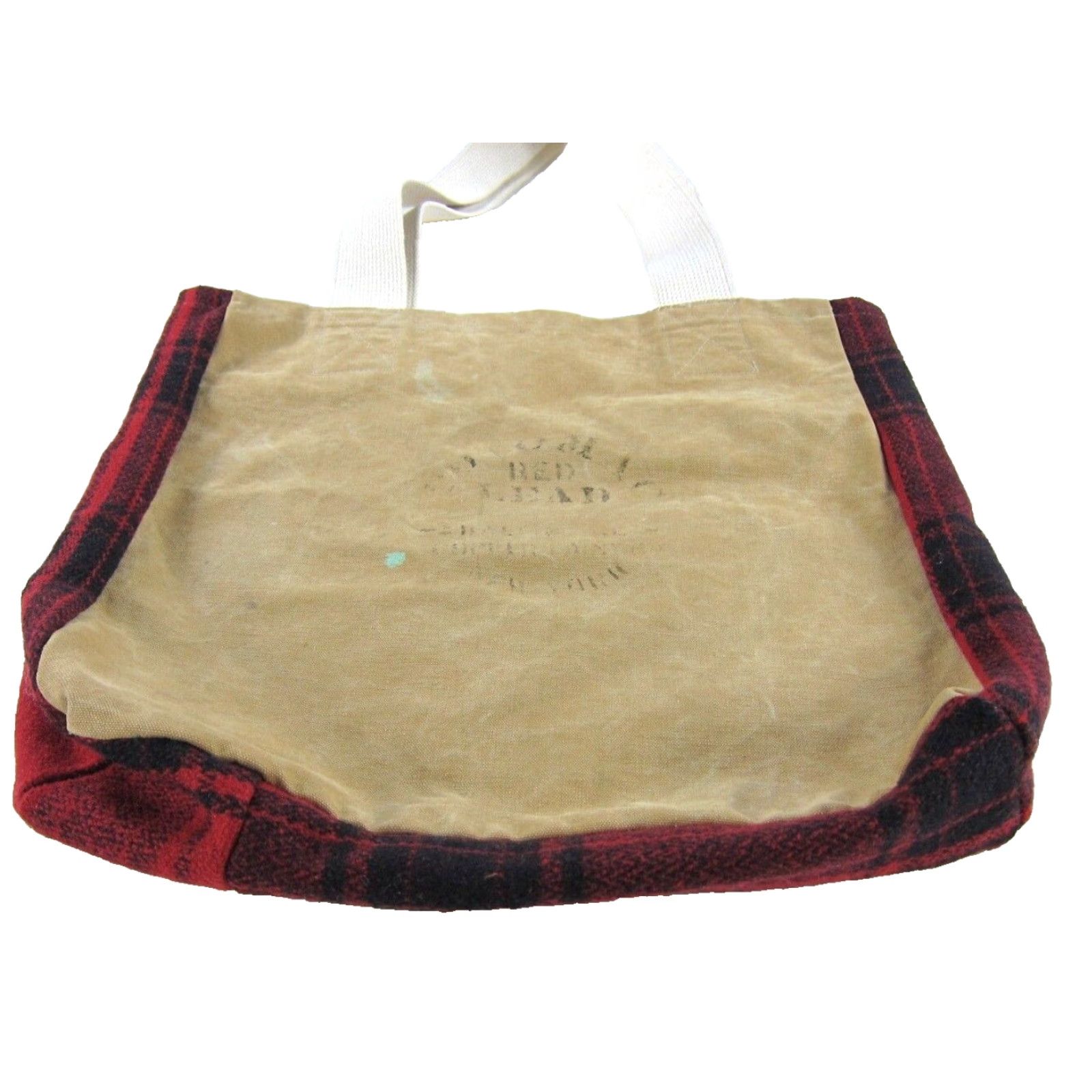 Vintage Handmade Brown Cotton Canvas Wool Red Black Plaid Large Shopping Tote Purse Size ONE SIZE - 5 Thumbnail