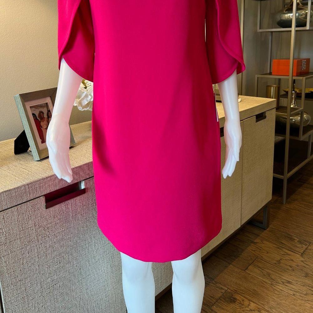 Designer Trina Turk Memorable Hibiscus Pink Tulip Sleeves Dress Size M / US 6-8 / IT 42-44 - 2 Thumbnail