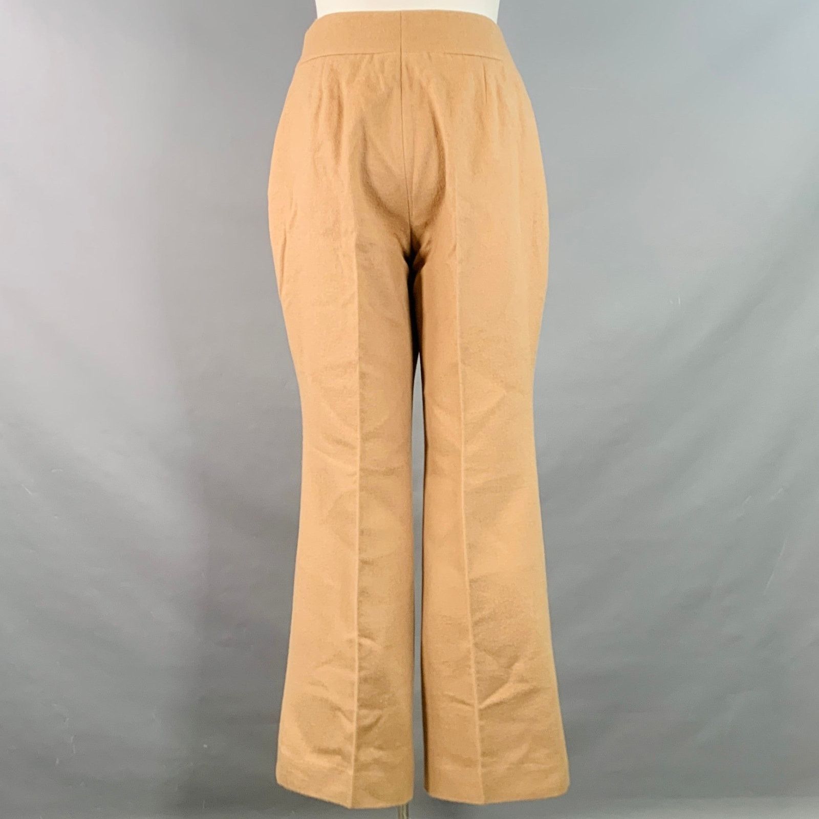 Akris 16 Beige Camel Hair Silk Wide Leg Side Zipper Dress Pants Size 38" / US 16 / IT 52 - 2 Thumbnail