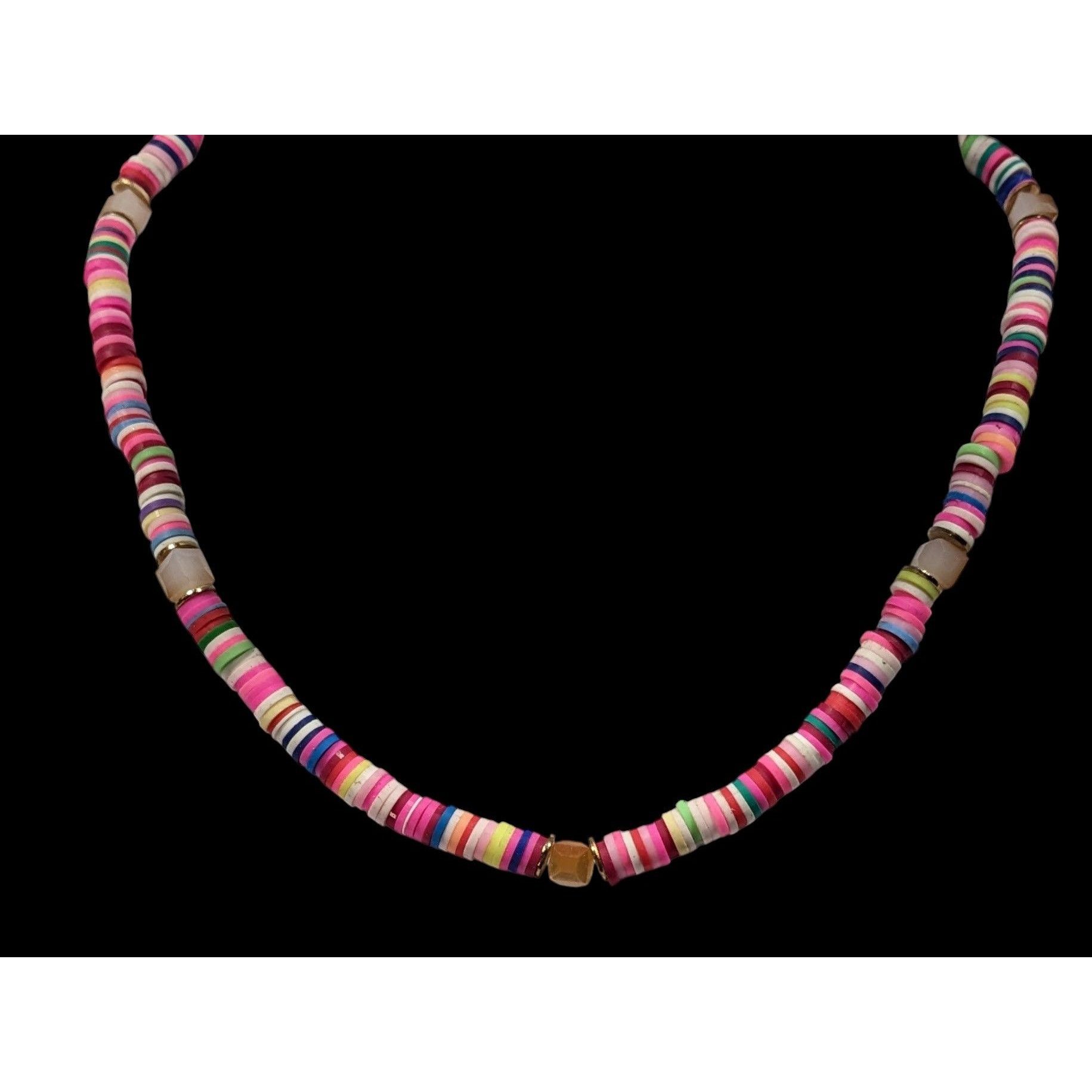 Other Pink Vinyl Disc Beaded Necklace With Faceted Glass Accents Size ONE SIZE - 2 Thumbnail
