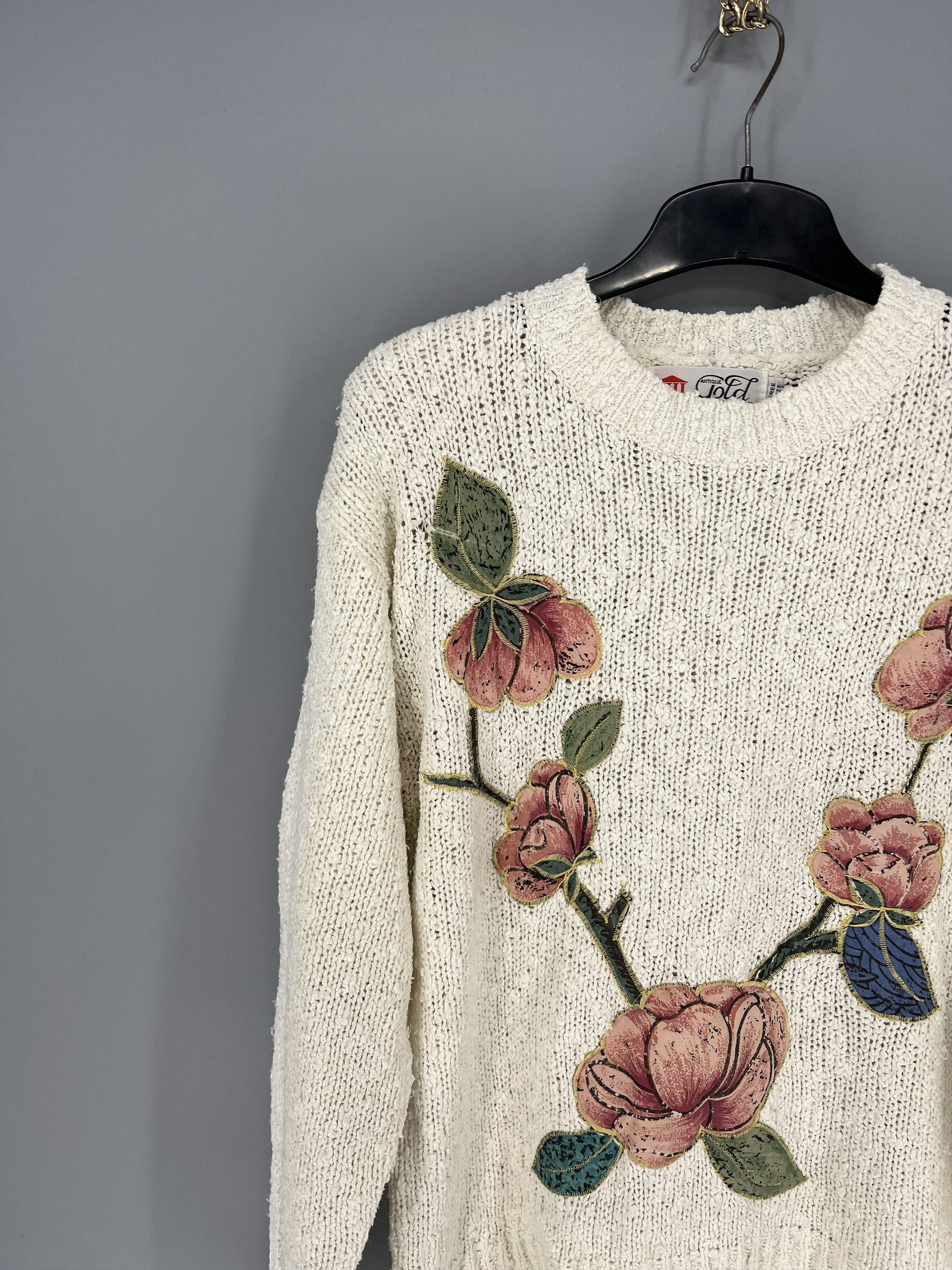 Japanese Brand Vintag BeigeLace With Flower Knitwear Sweater Made in Korea Size M / US 6-8 / IT 42-44 - 4 Thumbnail