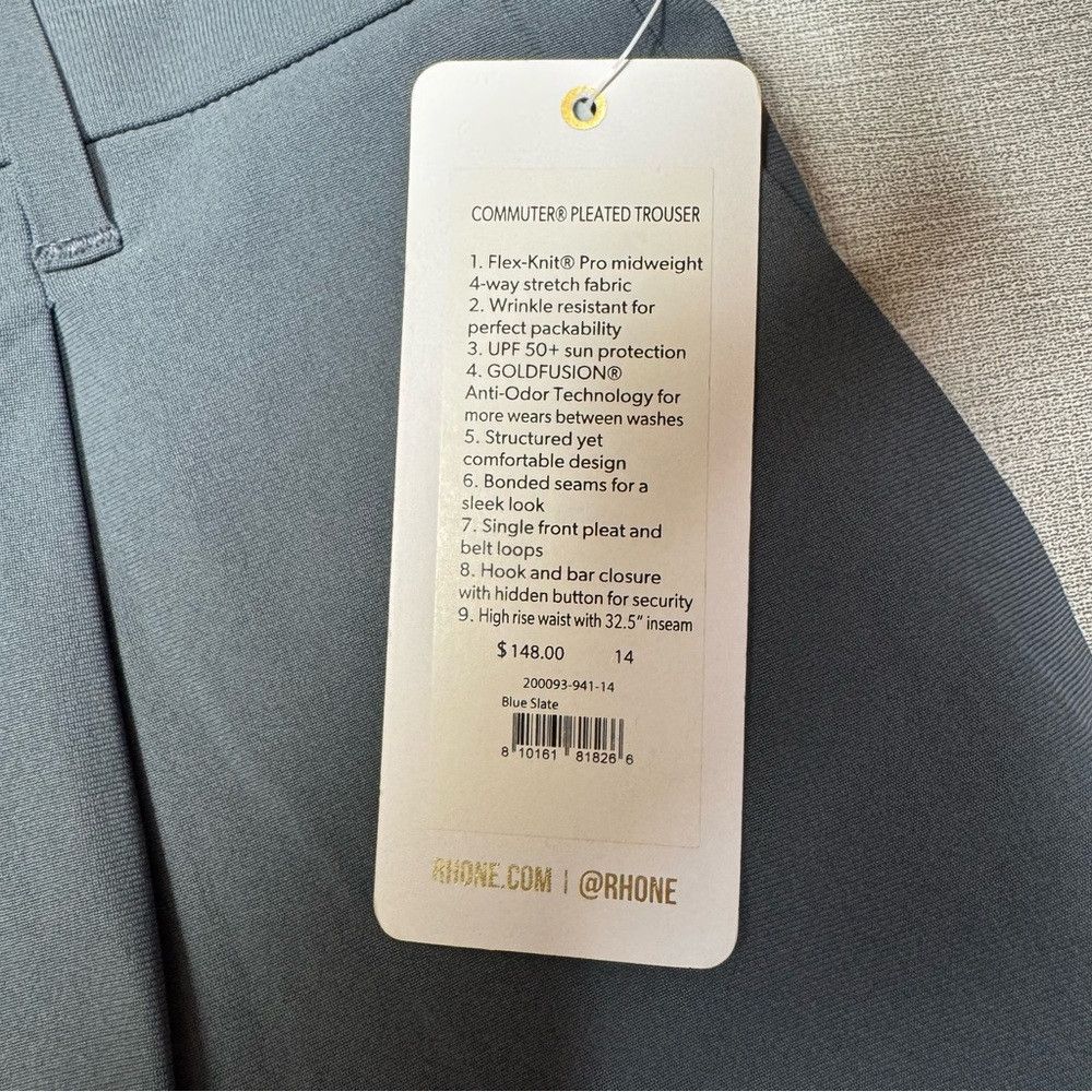 Rhone NWT New $148 Rhone Commuter Pleat Blue Slate Gray Pants Siz Size 36" / US 14 / IT 50 - 6 Thumbnail