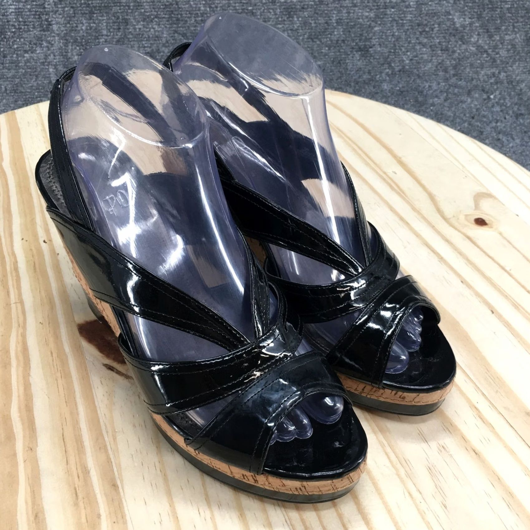 Vintage IMPO Sandals Women’s 8 M Warwick Wedge Slingback Black Faux Leather Cork Casual Size US 8 / IT 38 - 3 Thumbnail