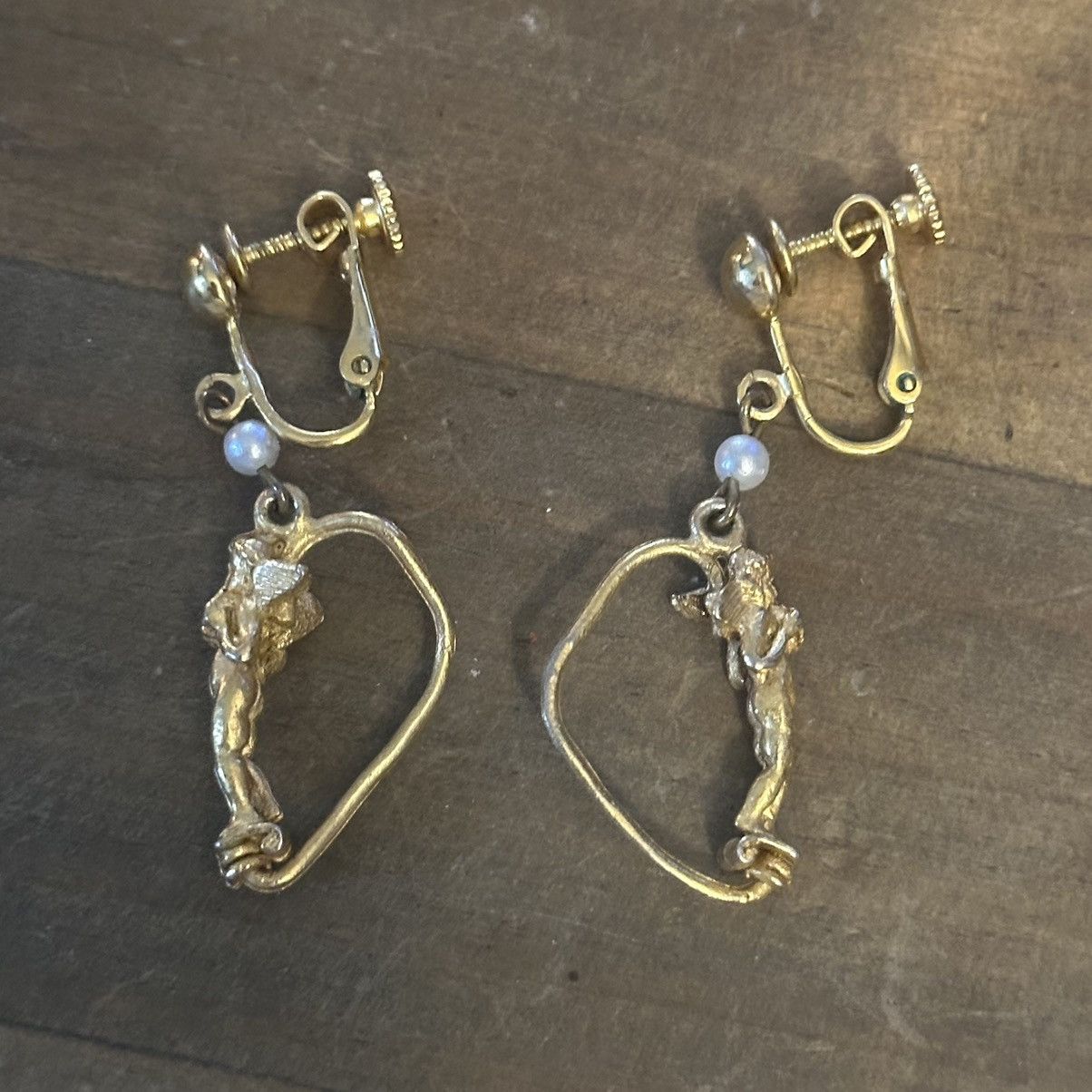 Vintage Vintage cherub harp dangle screw back earrings Size ONE SIZE - 3 Thumbnail