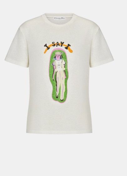Dior o1w1db10924 Cotton Jersey And Linen T-Shirt in Ecru Size M / US 6-8 / IT 42-44 - 1 Thumbnail