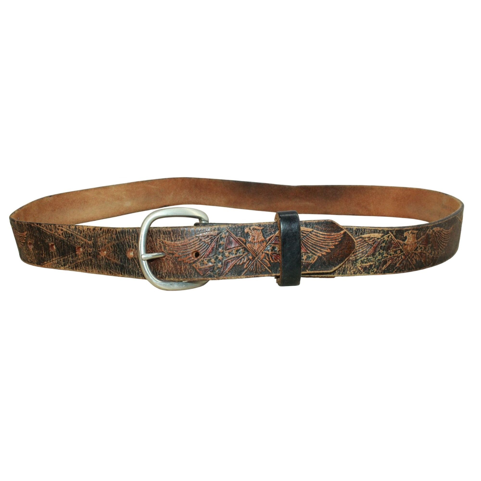 Other Earl & Revas Eagle Flag Embossed Leather Belt 47" Size 46 - 1 Thumbnail
