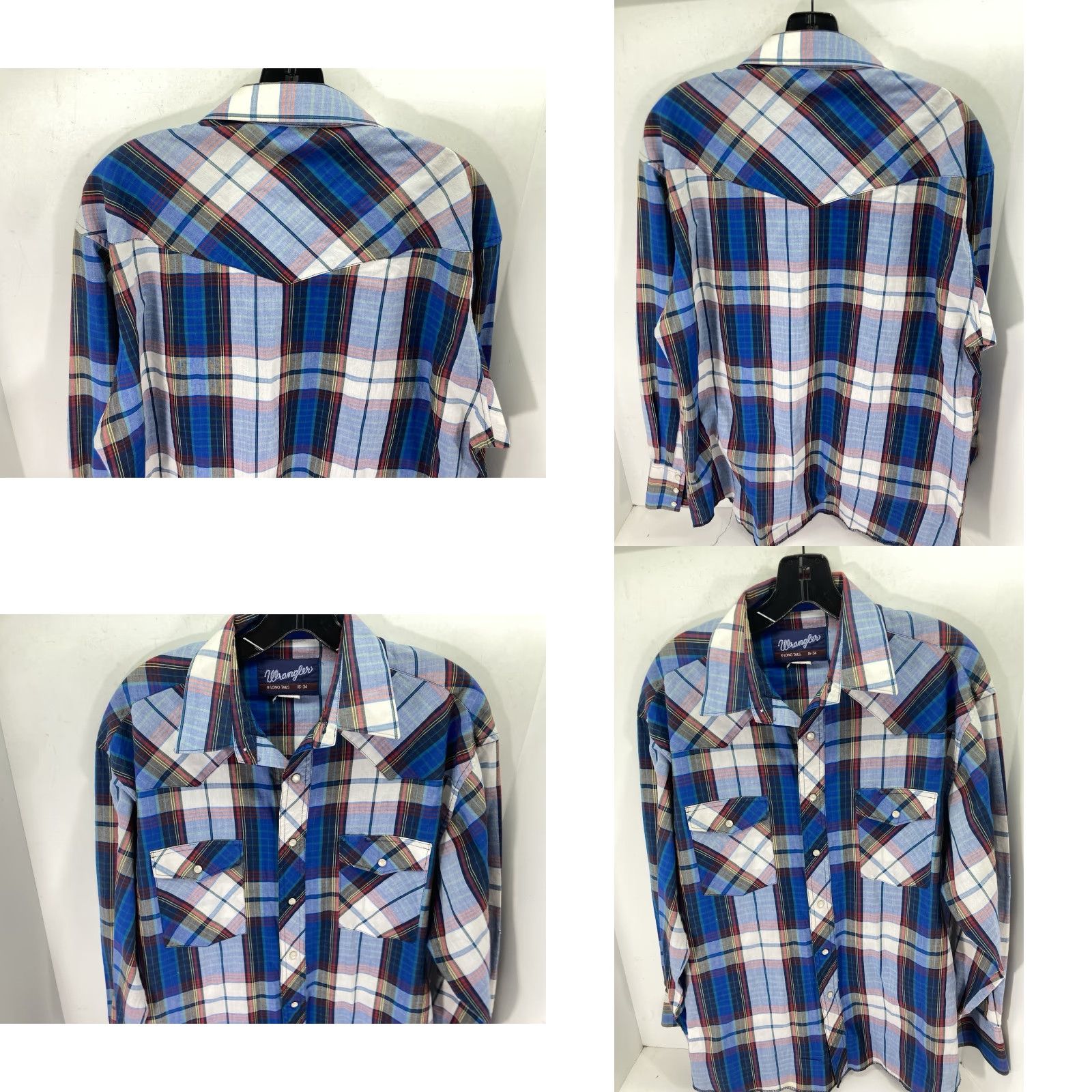 Wrangler VINTAGE Wrangler Pearl Snap Shirt Men Medium 16/34 Blue Plaid Long Sleeve Western VTG Size US M / EU 48-50 / 2 - 8 Thumbnail