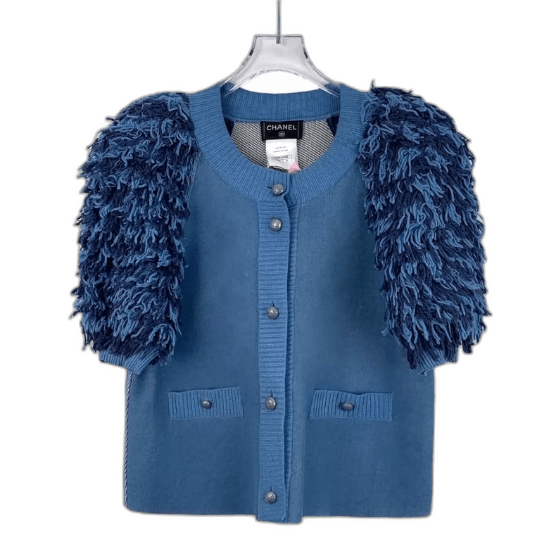 Chanel Chanel Blue Fringed Cotton Knit Cardigan -2505 | Grailed