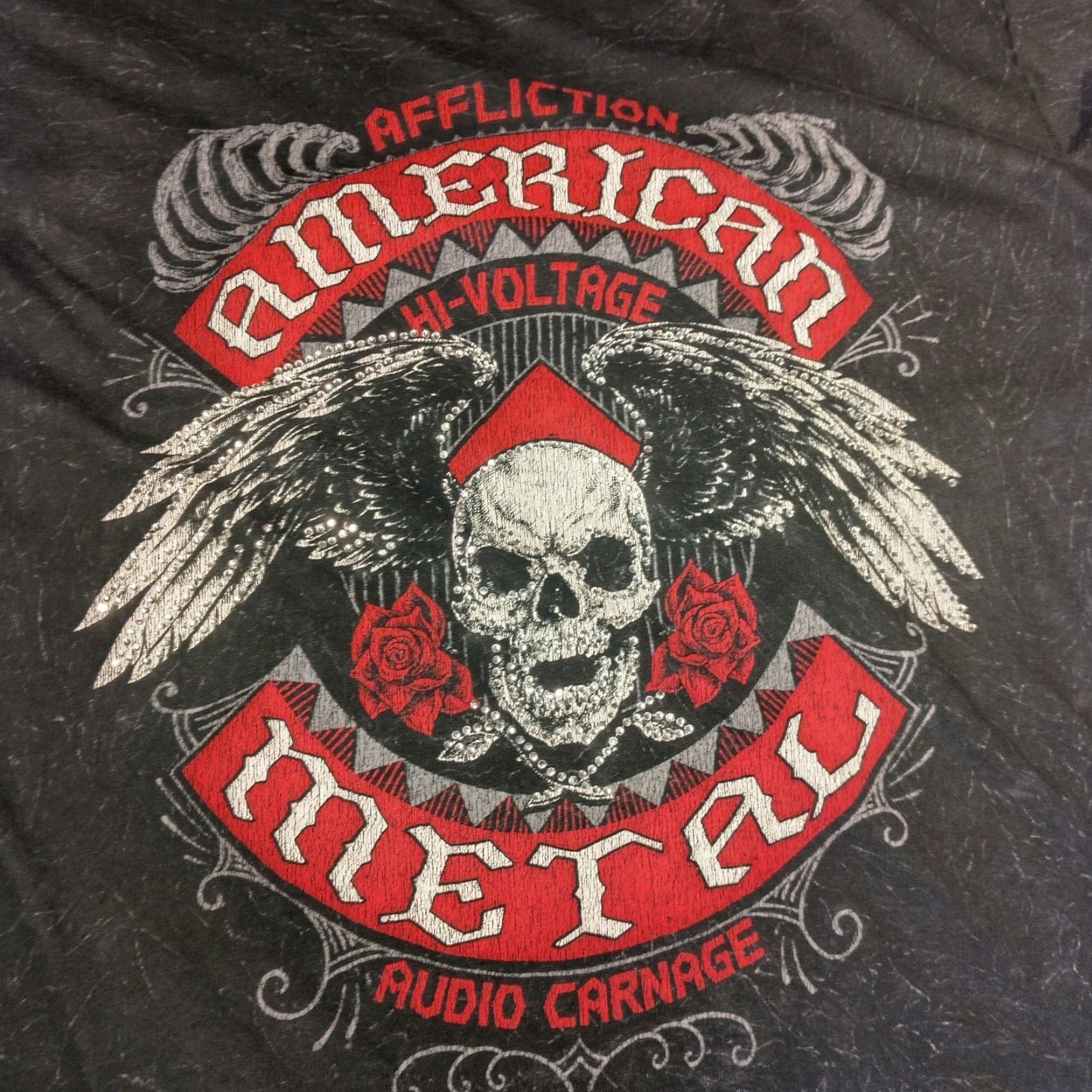 Affliction VINTAGE Affliction Women’s T-Shirt Casual Short Sleeve Round Neck 100% Cotton Black Acid Wash Studded Distressed Metal Style Size L / US 10 / IT 46 - 2 Thumbnail