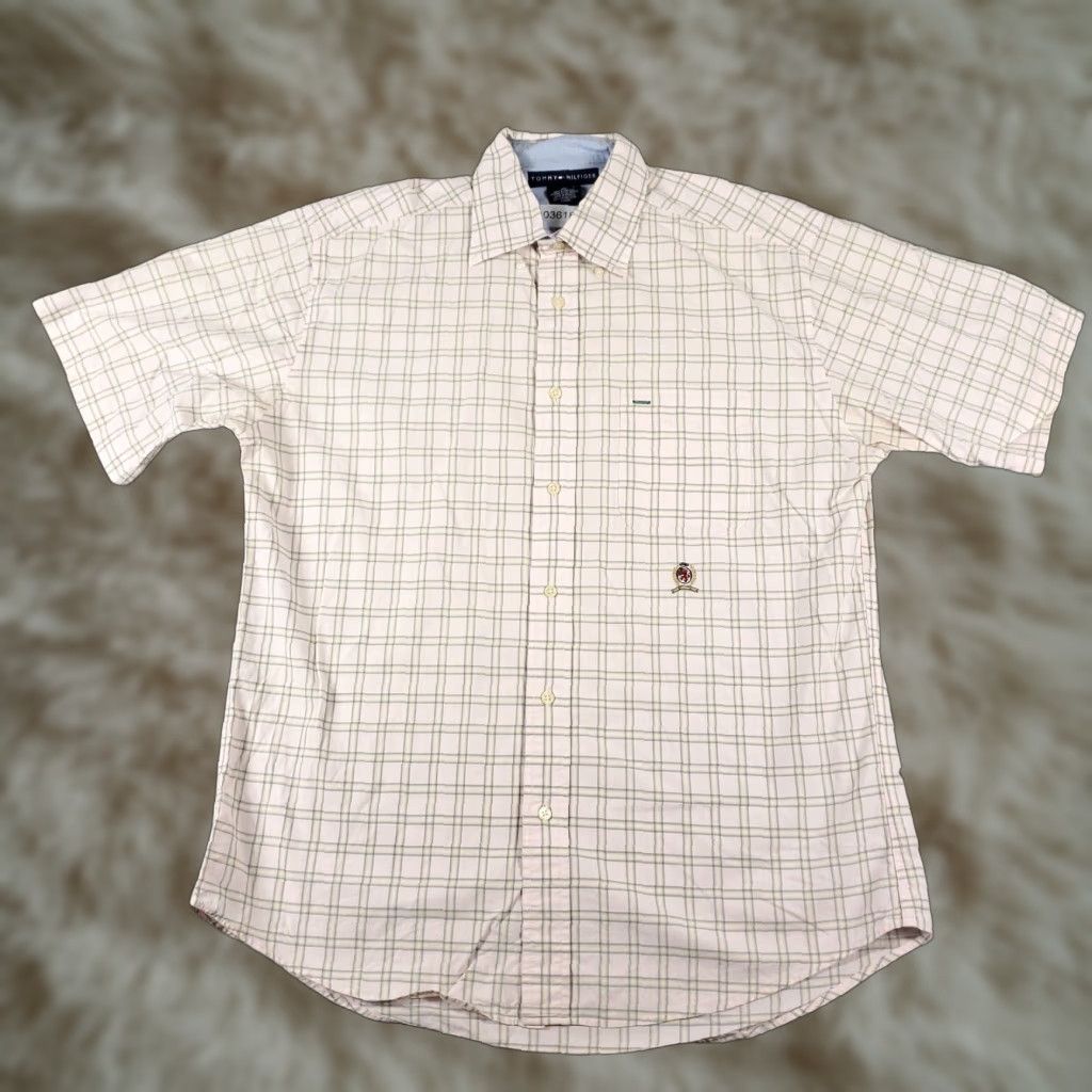 Tommy Hilfiger Tommy Hilfiger Men's Medium Beige Plaid Button-Up Shirt - Short Sleeve Casual Wear Size US M / EU 48-50 / 2 - 1 Thumbnail