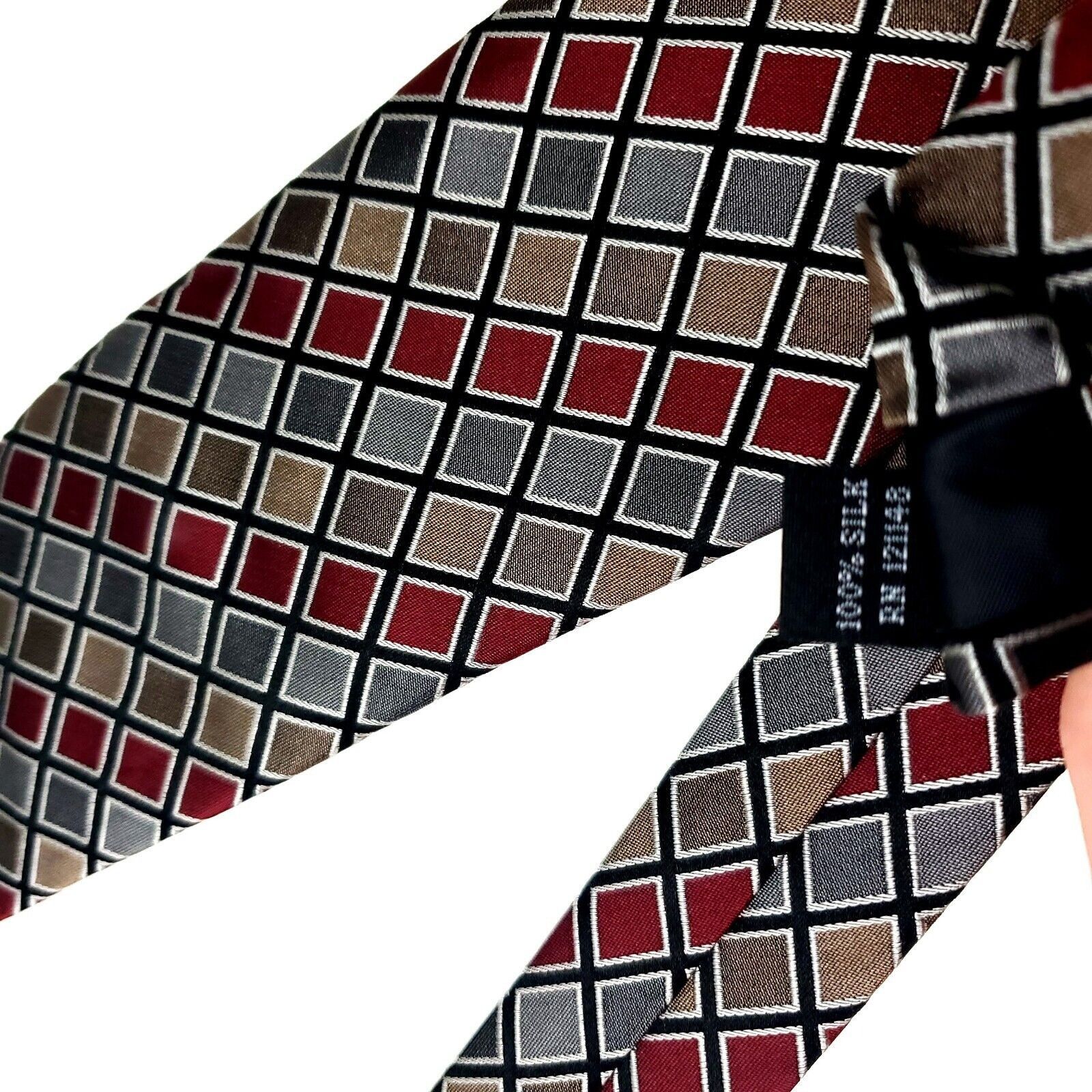 Kenneth Cole Kenneth Cole Reaction Gray Multi-Colored Silk Tie Woven Chec Size ONE SIZE - 5 Thumbnail