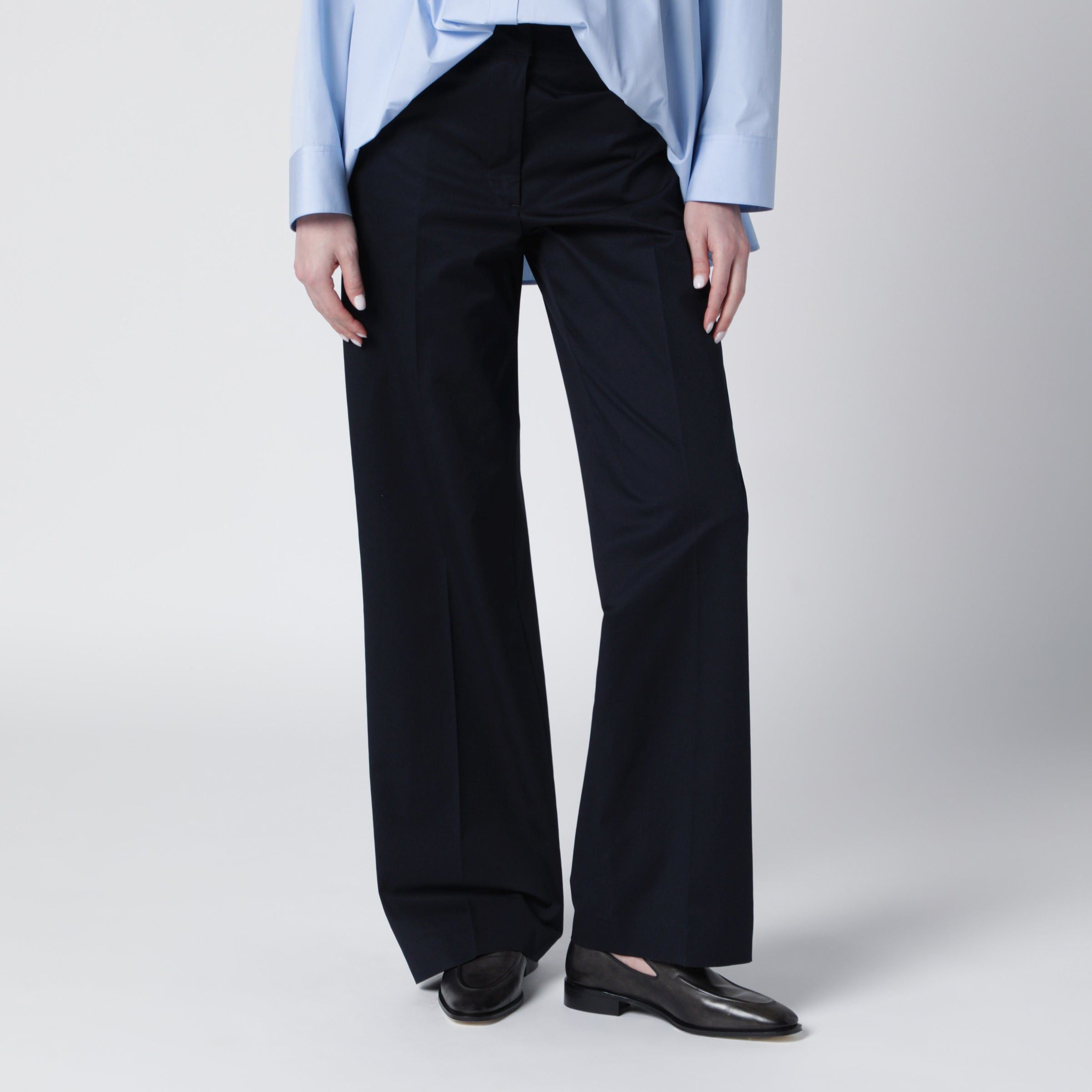 Pt Torino Francoise Blue Cotton Blend Trousers