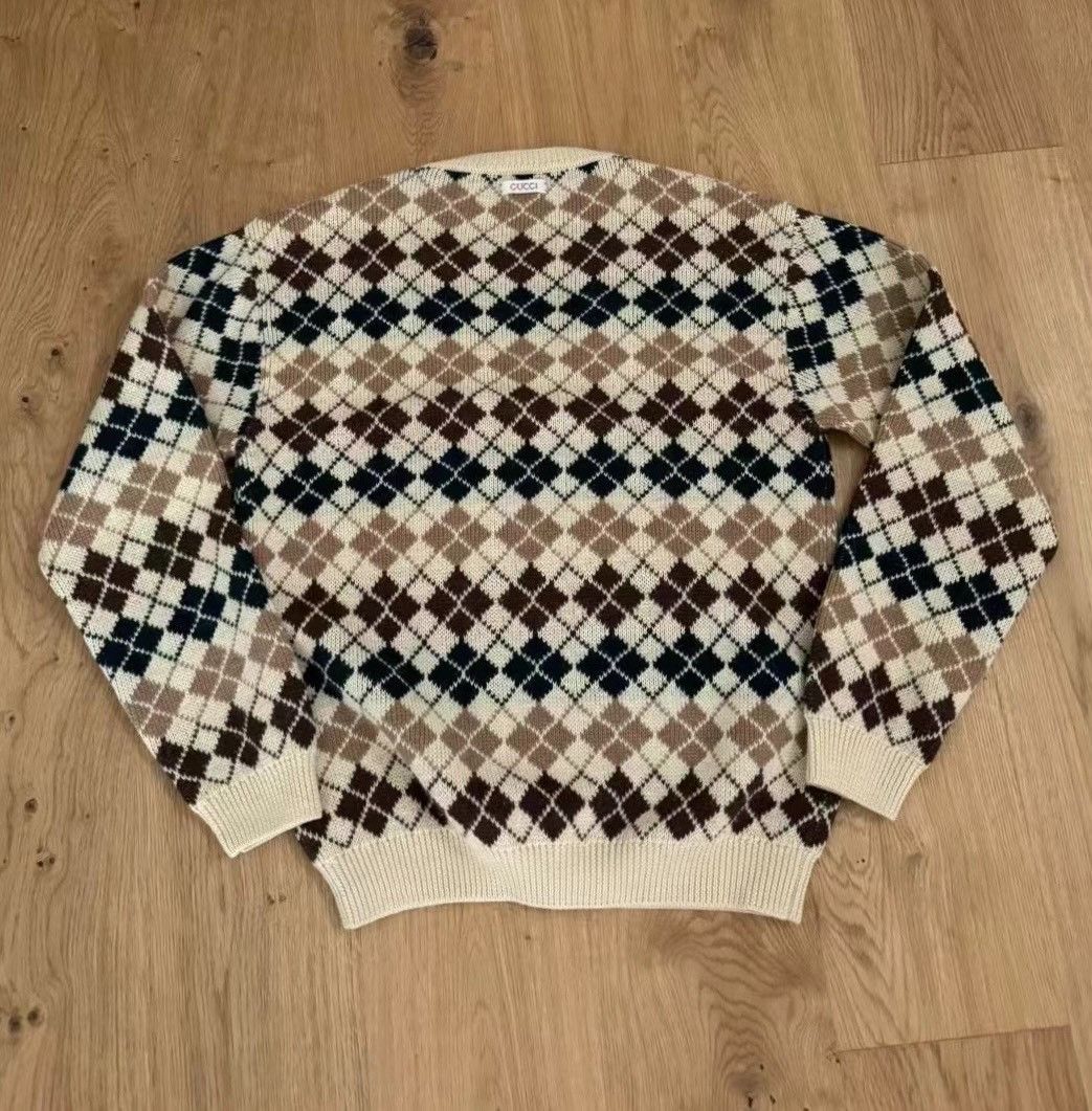 Gucci Gucci college style brown plaid wool V-neck sweater Size US S / EU 44-46 / 1 - 2 Thumbnail