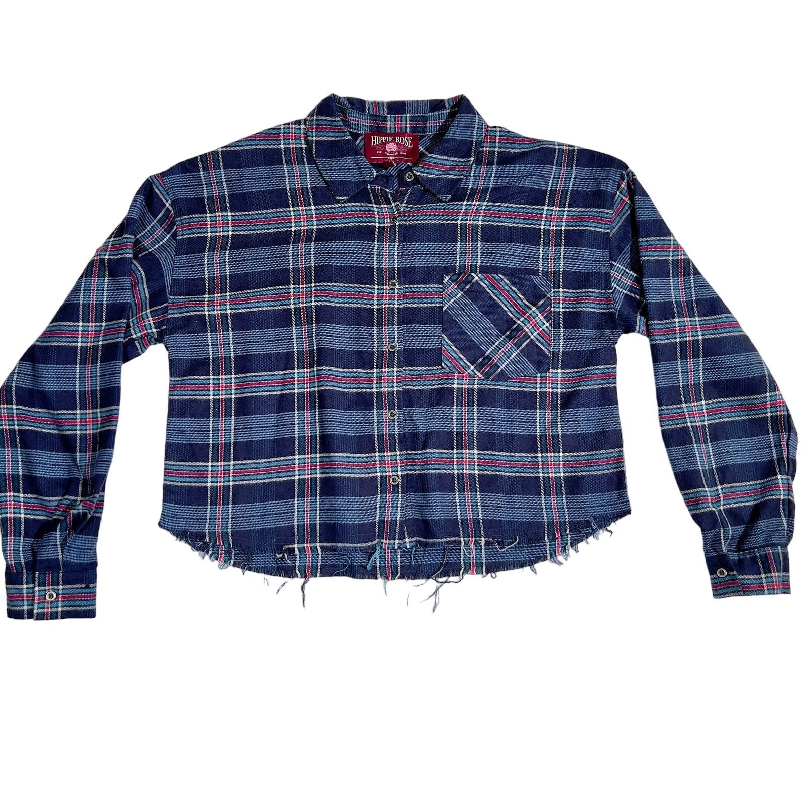 Other Hippie Rose Button Crop Top Woman's Small Blue Plaid Flannel Size S / US 4 / IT 40 - 1 Thumbnail