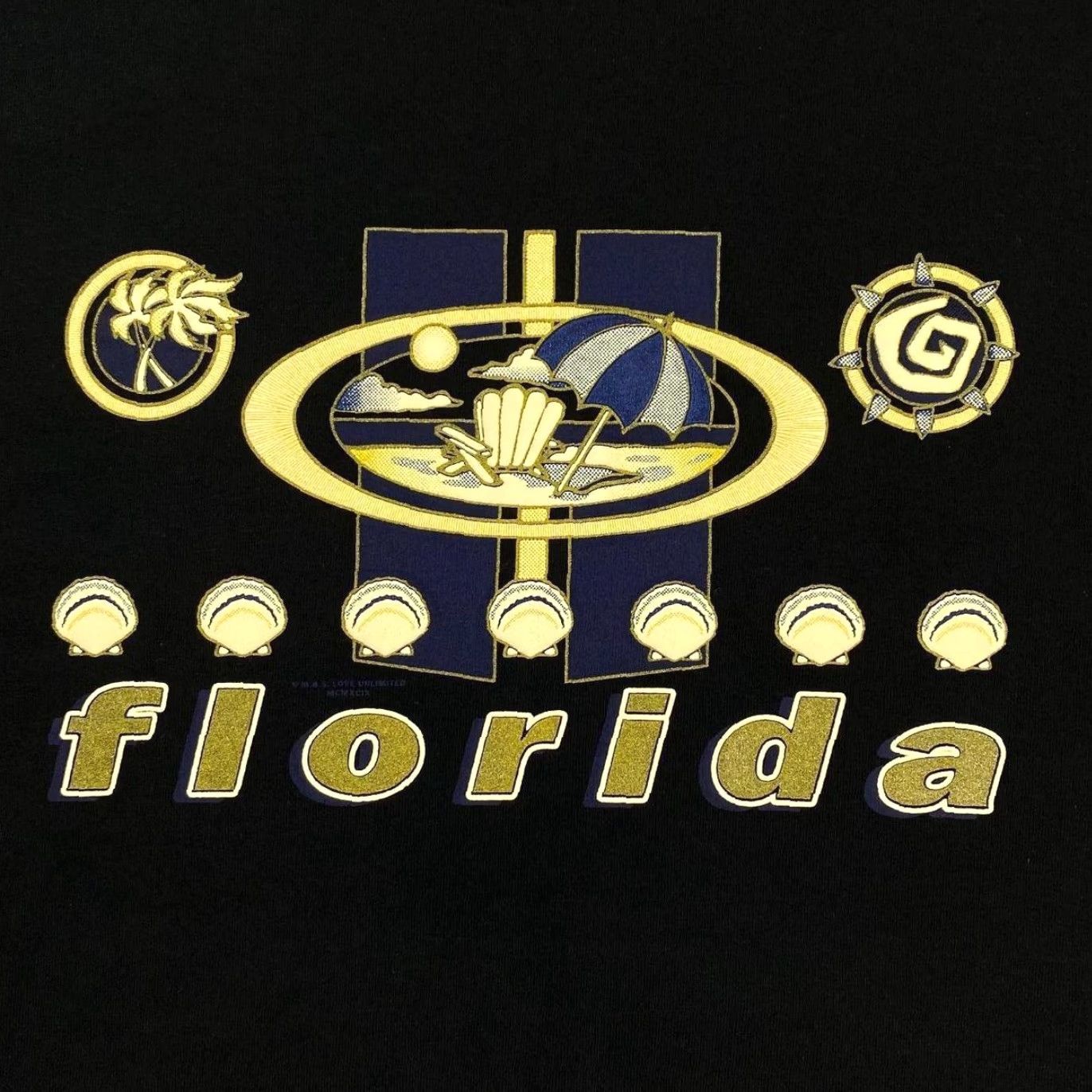 Gildan VINTAGE Florida (1999) Beach Souvenir Spellout Graphic T-Shirt Large Black Mens Shirt Size US L / EU 52-54 / 3 - 2 Thumbnail