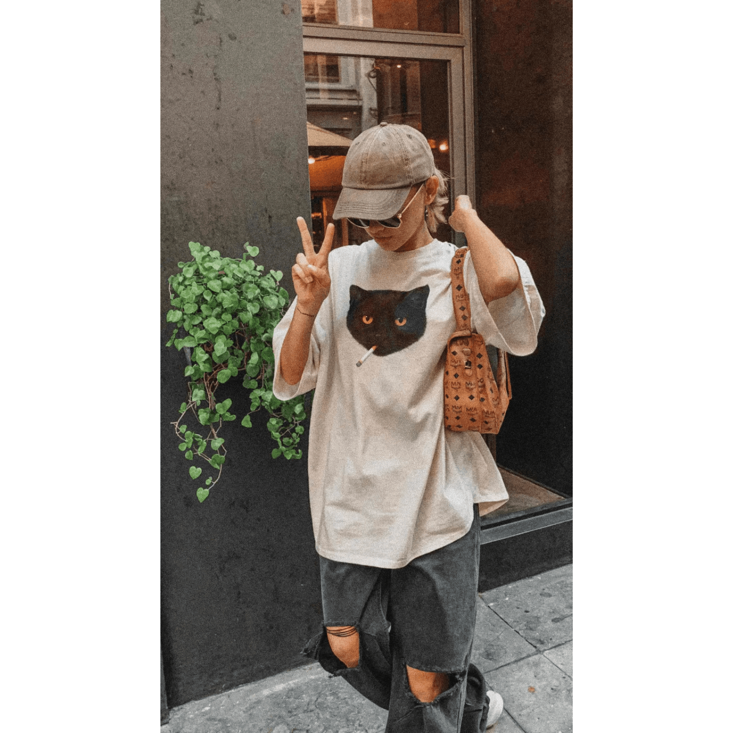 Japanese Brand × Vintage Smoking Cat Y2K Shirt, Vintage Black Cat Tee, Retro shirt Size US L / EU 52-54 / 3 - 3 Thumbnail