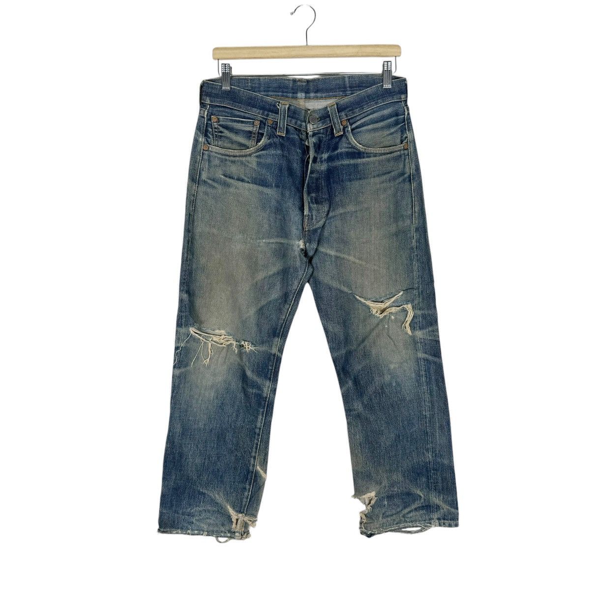 Levi's ☀️LEVI’S 501 BIG E BUTTON 555 DISTRESSED DENIM JEANS PANTS Size US 33 - 1 Thumbnail
