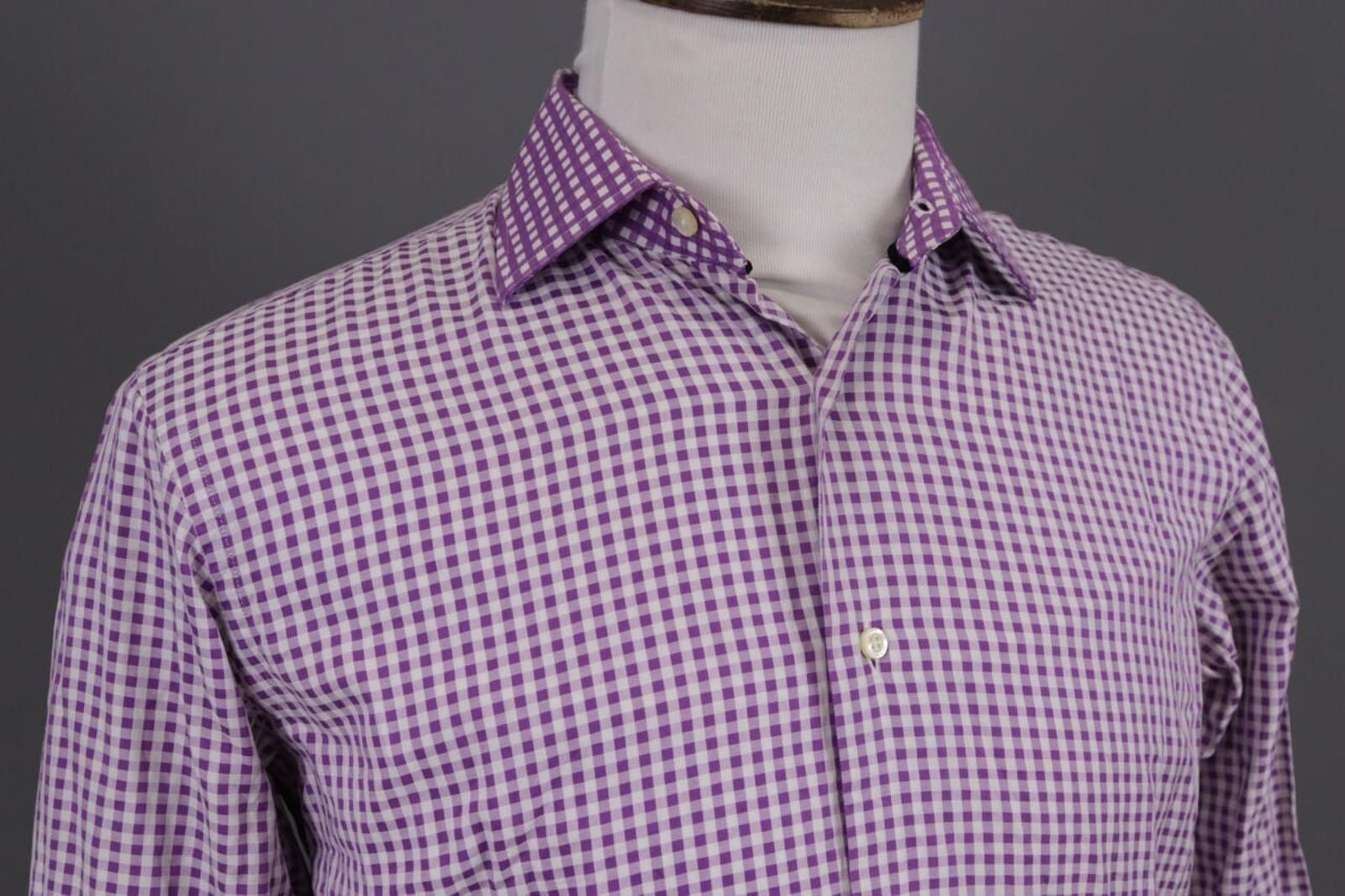 Etro Etro Milano Slim Fit Purple Check Button Down Shirt Size 40 Size US M / EU 48-50 / 2 - 7 Thumbnail