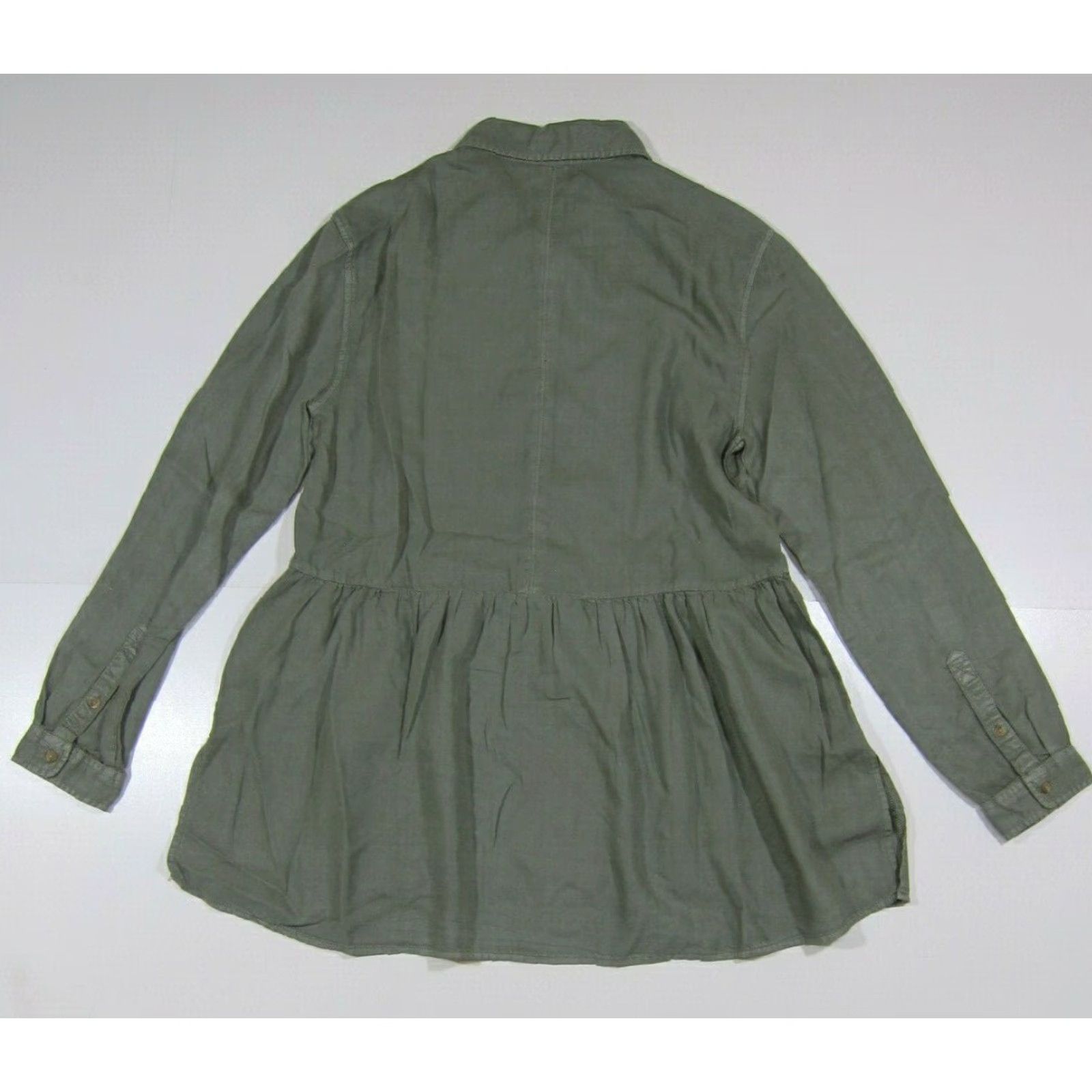 American Eagle Outfitters American Eagle 100% Rayon Green Blouse Jegging Fit Collared Long Sleeve Medium Womens Size M / US 6-8 / IT 42-44 - 2 Thumbnail