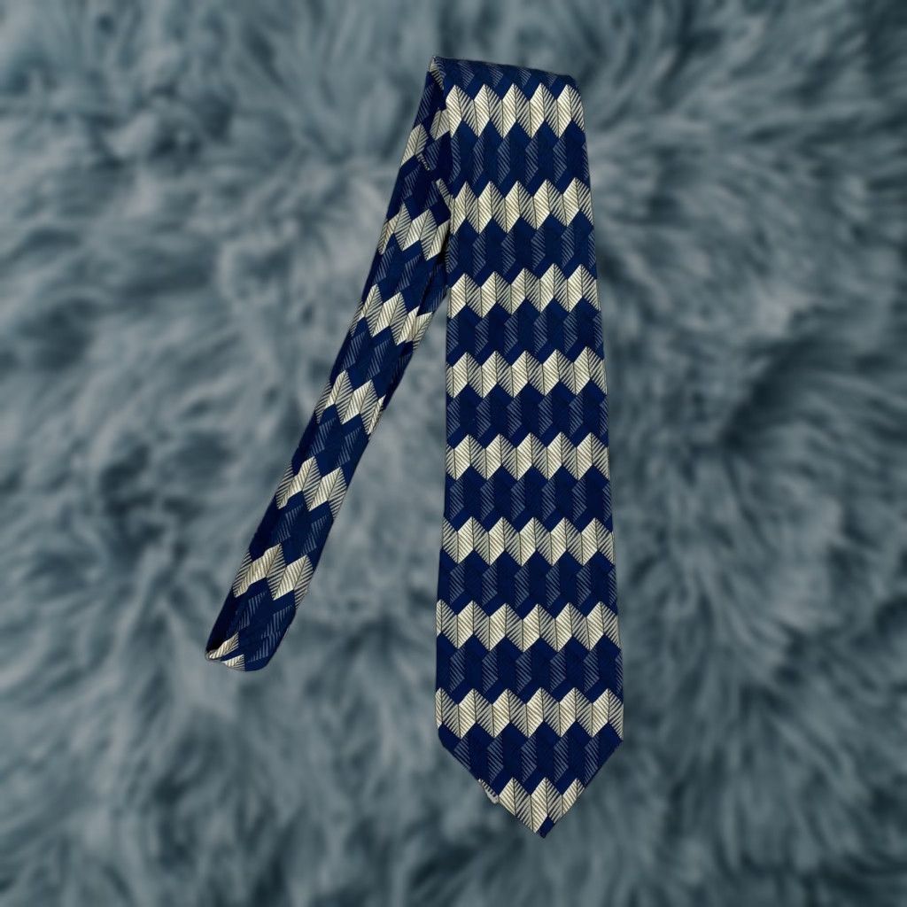 Vintage VINTAGE Basic Elements Tie Geometric Silk Made In USA Blue Tan 57x3.75 Mens Size ONE SIZE - 1 Thumbnail
