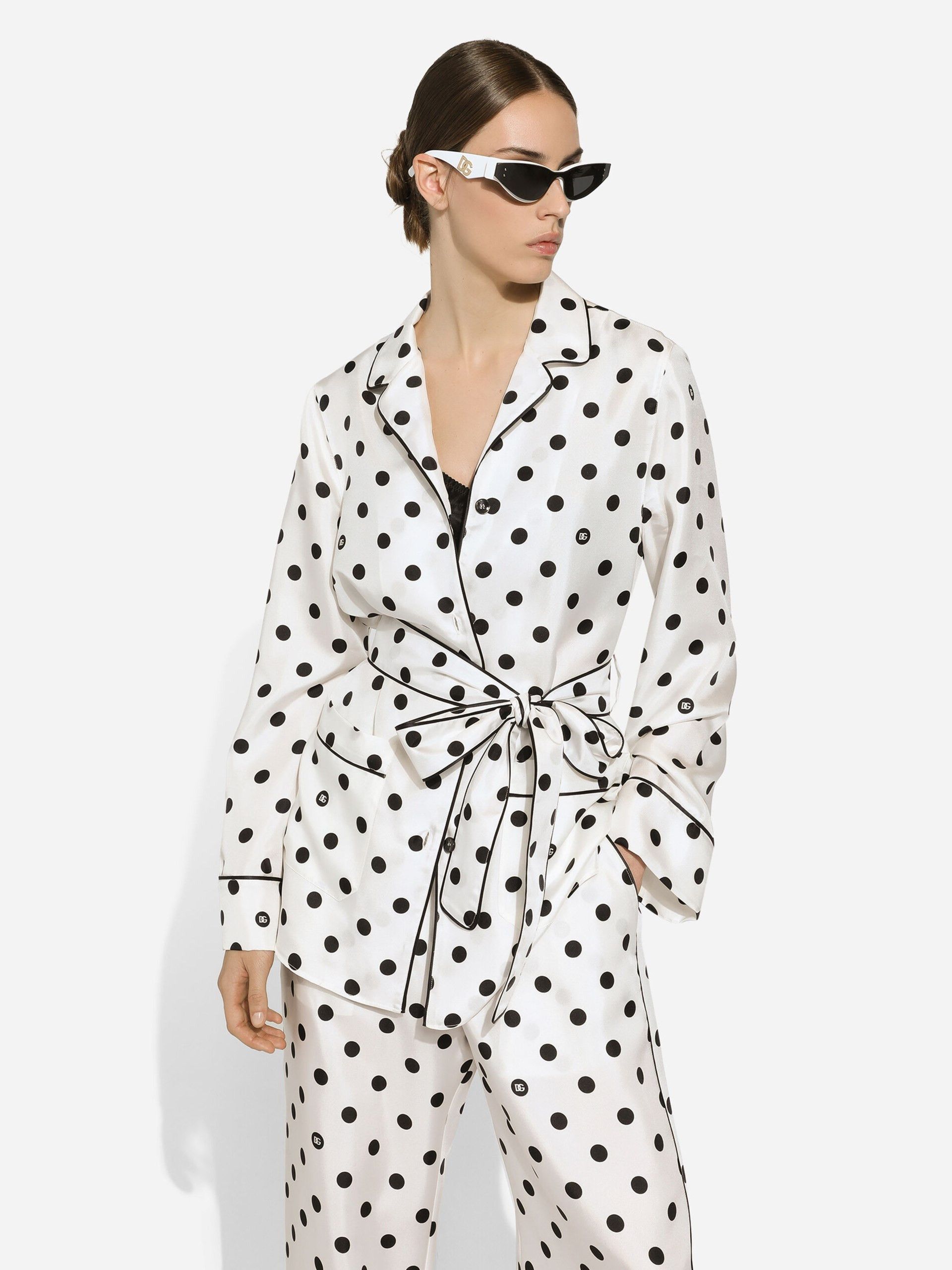 Dolce & Gabbana o1s22i1n1024 Silk Polka Dot Shirt in White Size M / US 6-8 / IT 42-44 - 2 Thumbnail