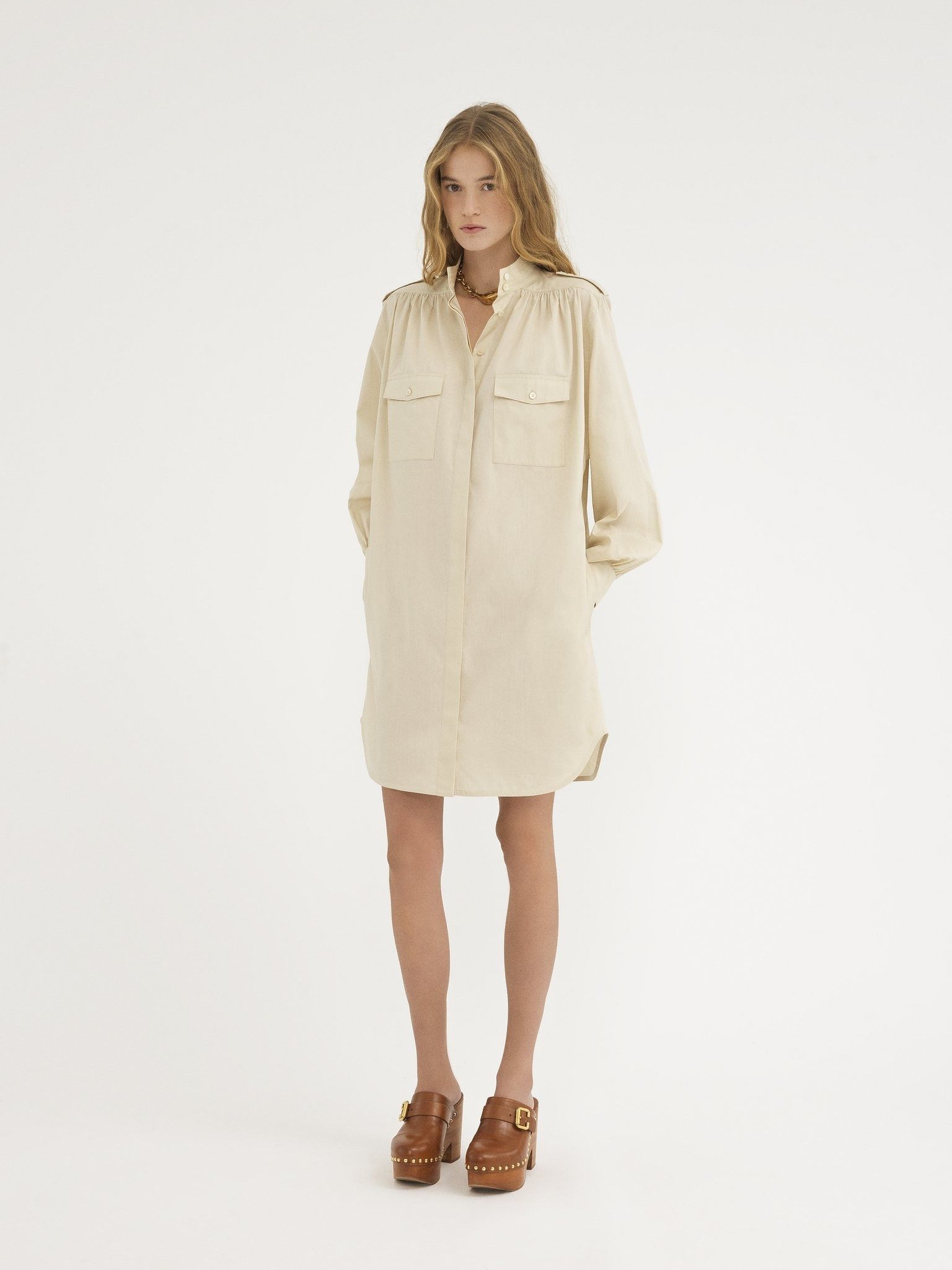 Chloe o1loc1c10226 Utilitarian Shirt Dress in Secret Brown Size L / US 10 / IT 46 - 3 Thumbnail
